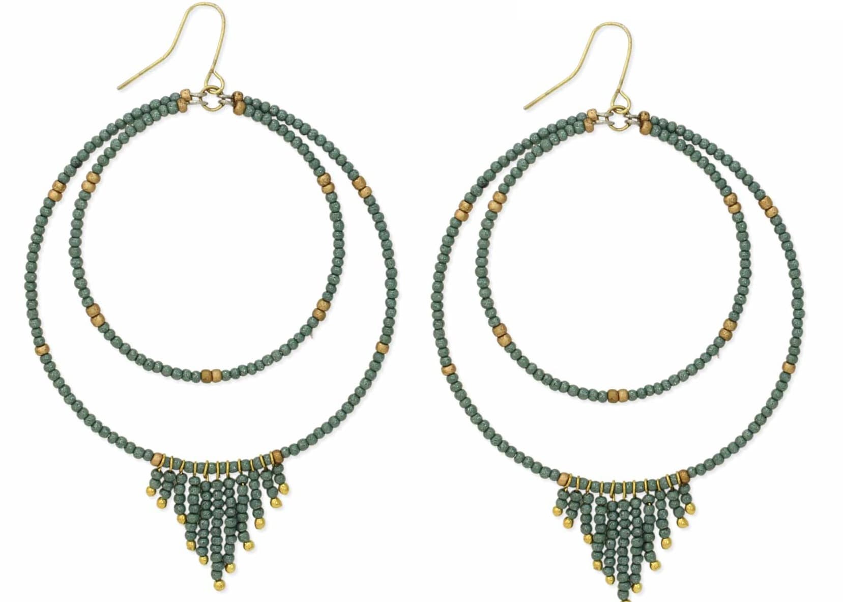 GREY SEED BEAD ROUND DANGLE EARRING WITH FRINGES