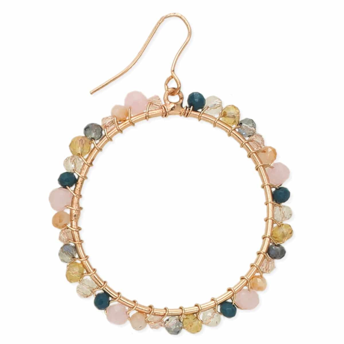 GOLD TONE GLASS BEADED ROUND EARRING