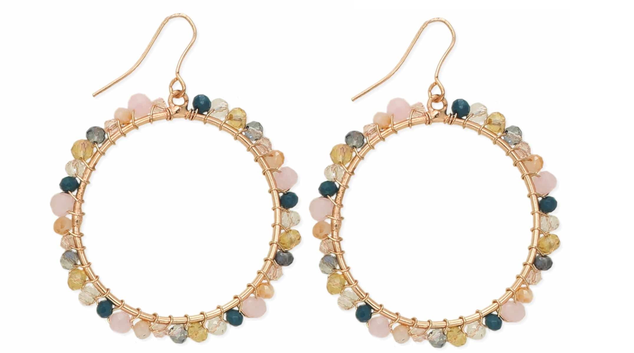 GOLD TONE GLASS BEADED ROUND EARRING