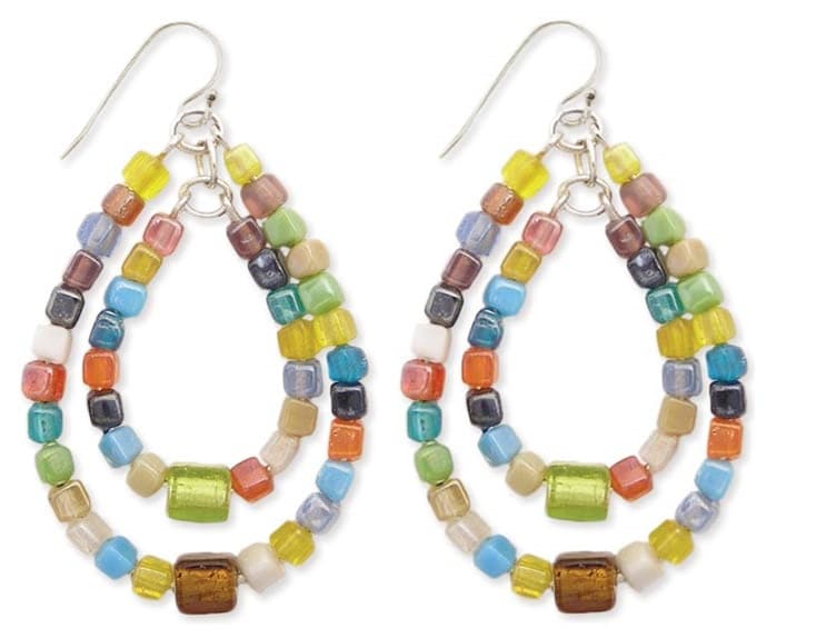 MULTI SEED BEAD TEARDROP DANGLE EARRING