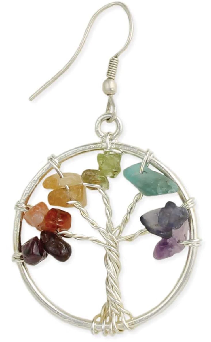 MULTI UNCUT BEADED TREE DESIGN ROUND EARRING