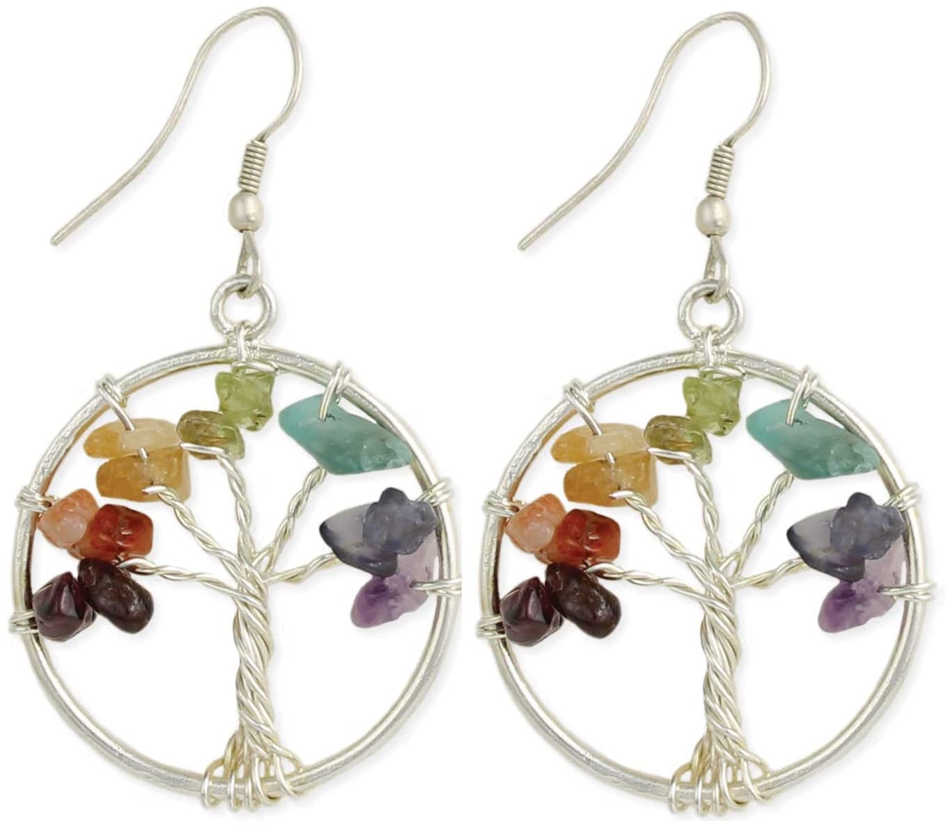 MULTI UNCUT BEADED TREE DESIGN ROUND EARRING