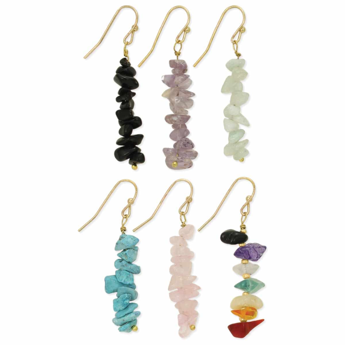 GEMSTONE BEADED LONG HOOK EARRING