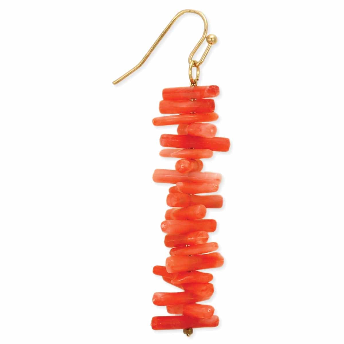 RED CORAL GEMSTONE BEADED LONG HOOK EARRING