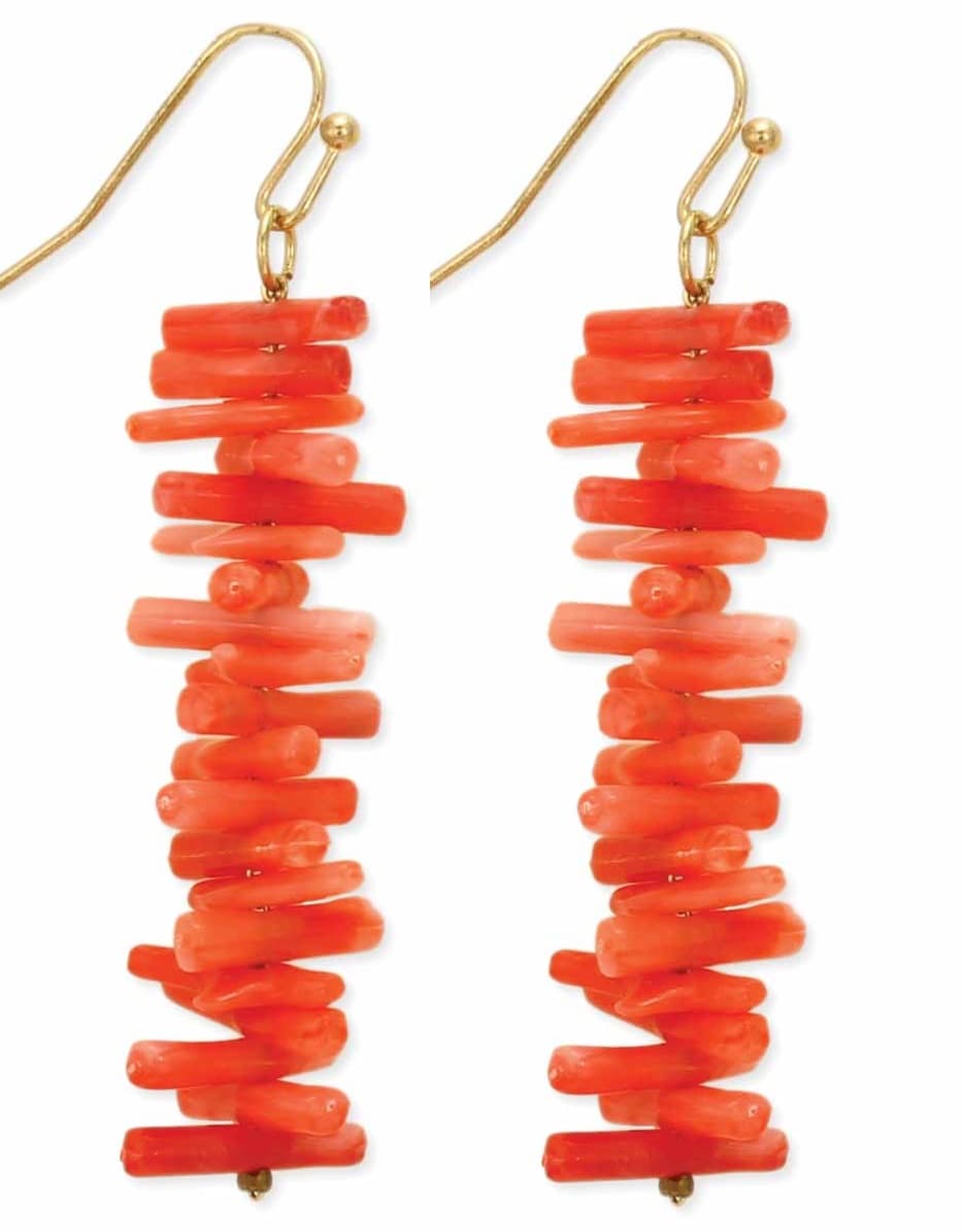 RED CORAL GEMSTONE BEADED LONG HOOK EARRING