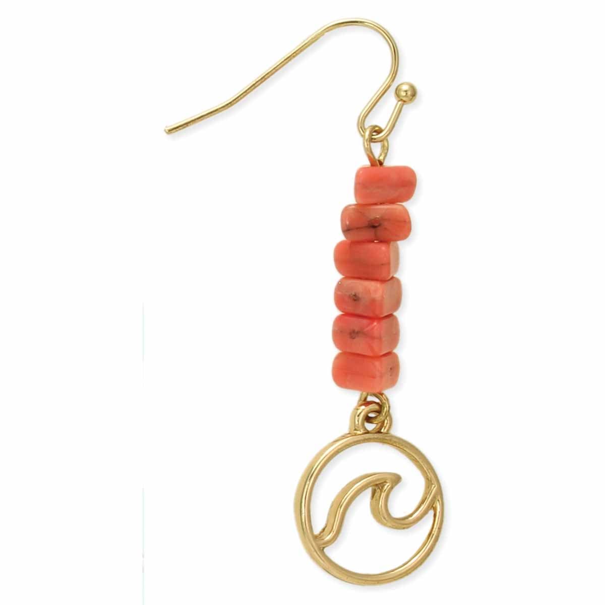 RED CORAL GEMSTONE BEADED LONG HOOK EARRING  WITH CHARM