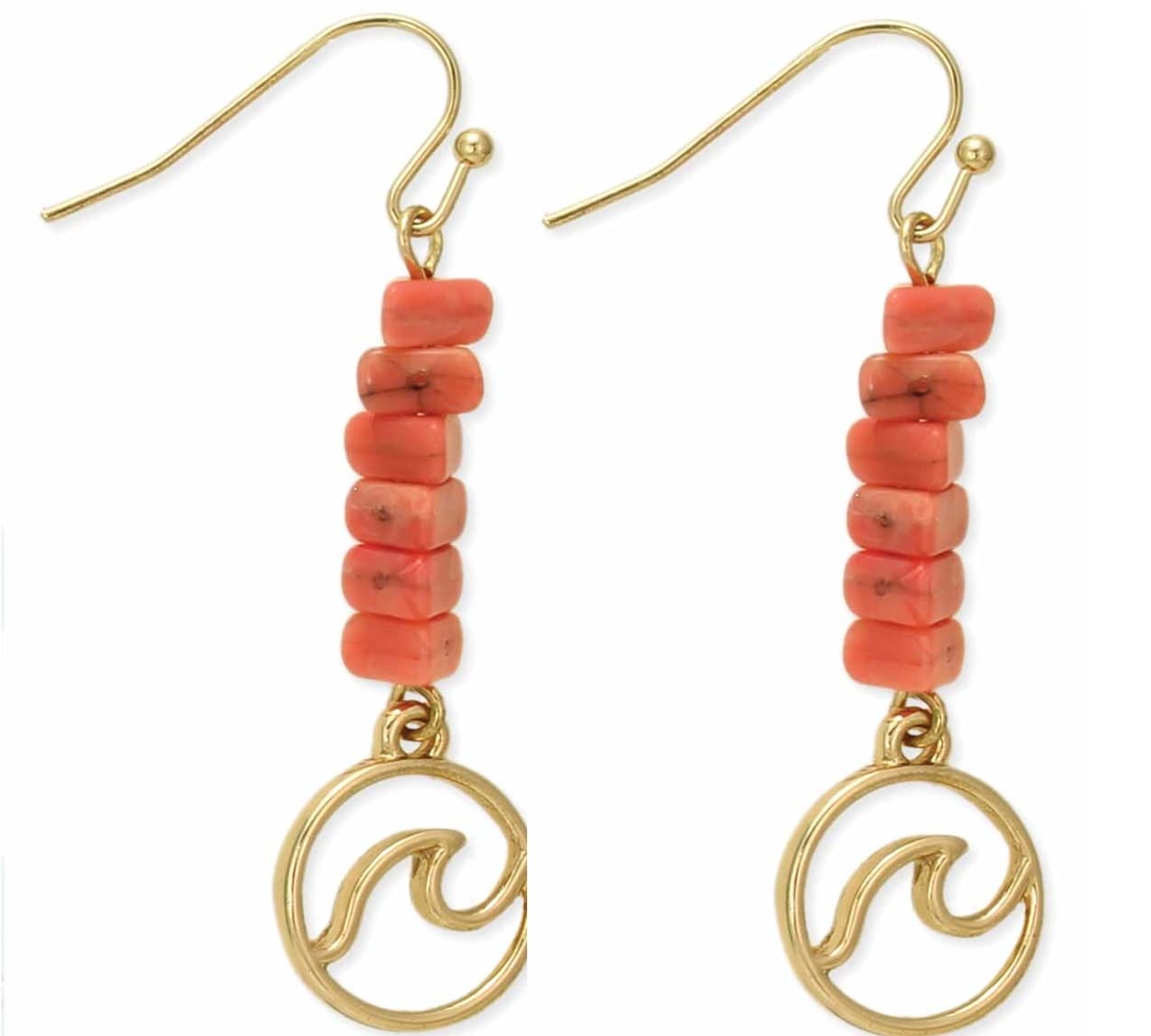 RED CORAL GEMSTONE BEADED LONG HOOK EARRING  WITH CHARM