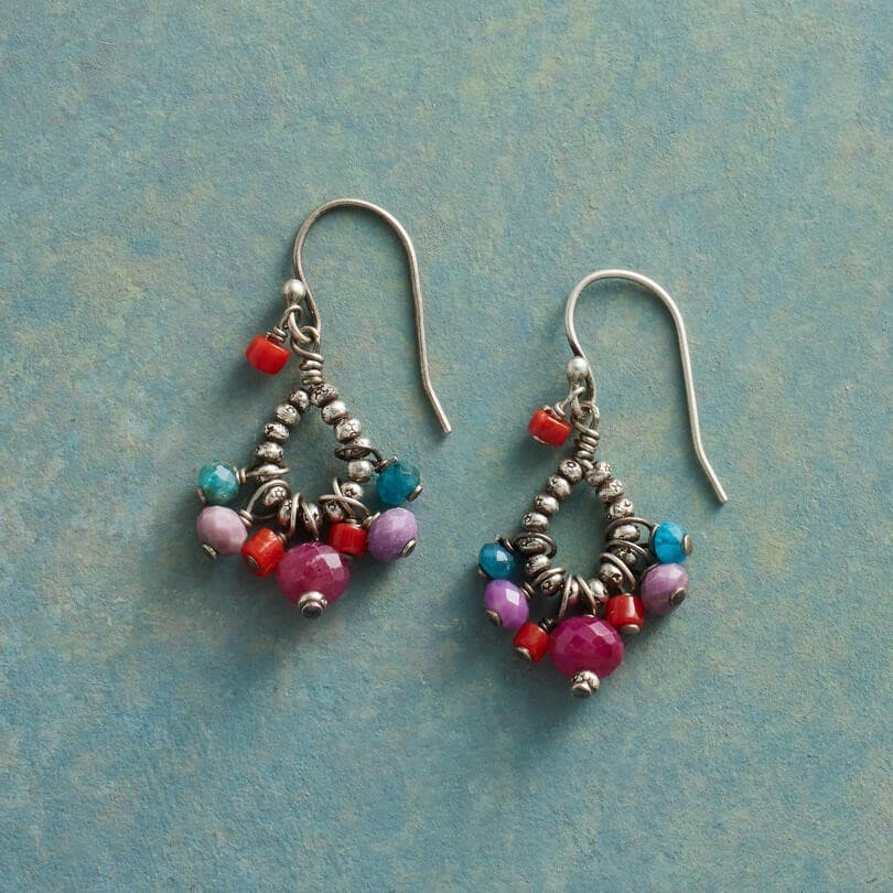 MULTI AND SILVER TEARDROP DANGEL EARRING