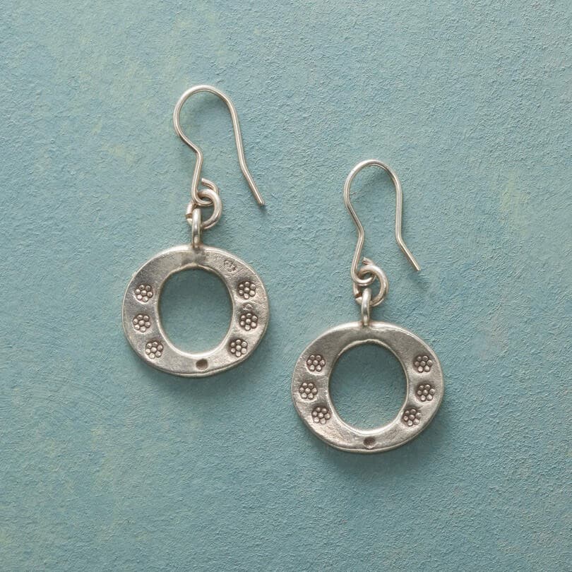 FLORAL ROUND SHAPE SILVER DANGEL EARRING