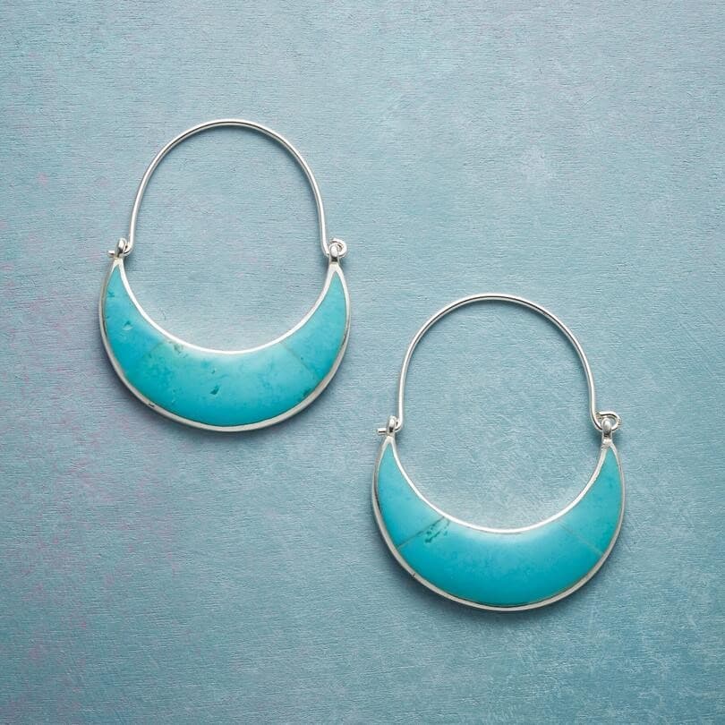 TURQ MOON SHAPE METAL EARRING