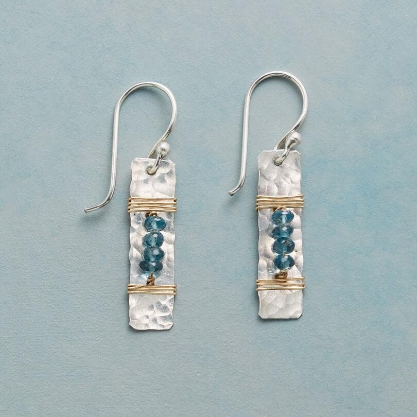 METAL BAR AND GLASS BEAD DANGEL EARRING