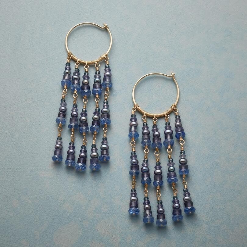 BLUE GLASS BEAD HOOP EARRING