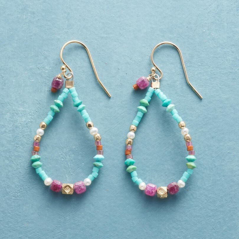 TURQ SEED BEAD DANGEL EARRING