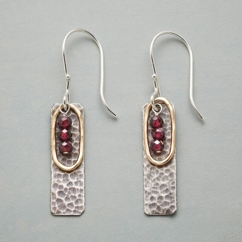 METAL BAR AND RED GLASS BEAD DANGEL EARRING