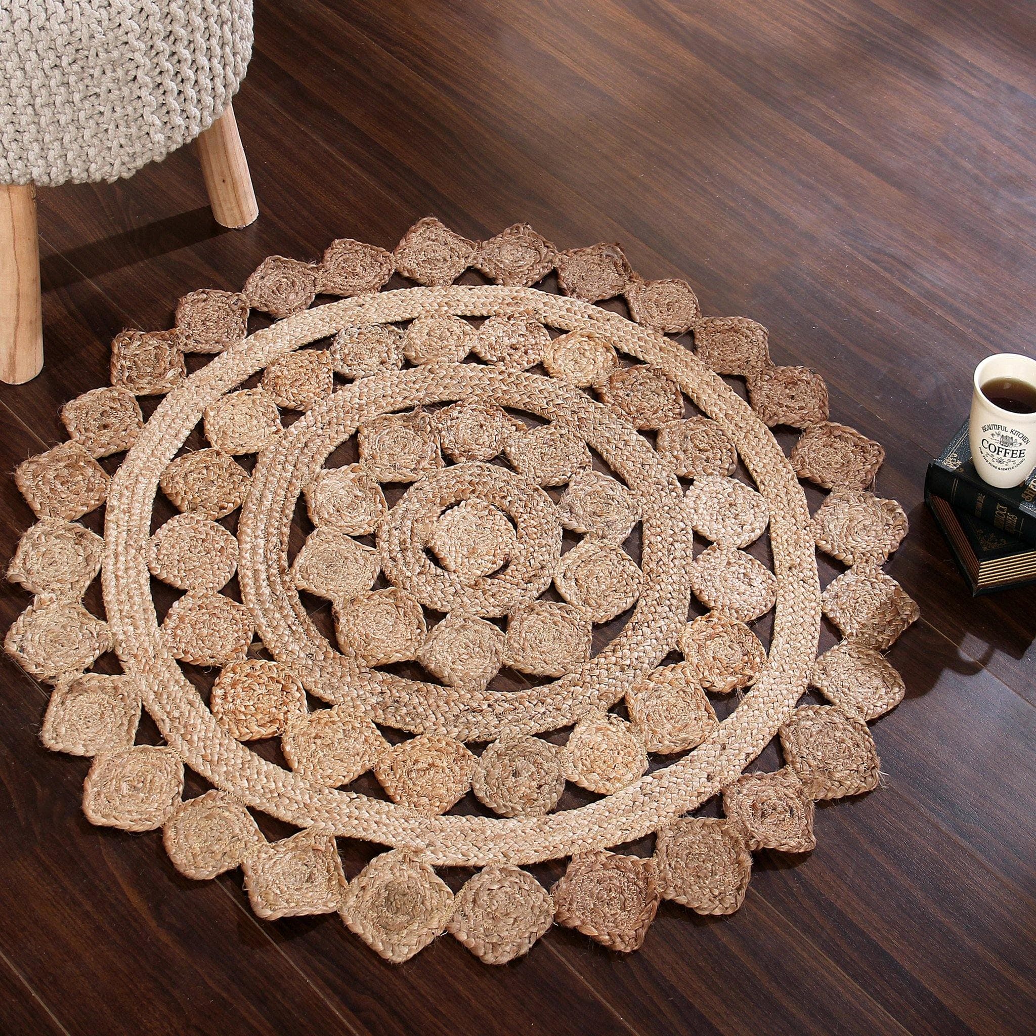 DIAMOND PATTERN JUTE BRAIDED RUG