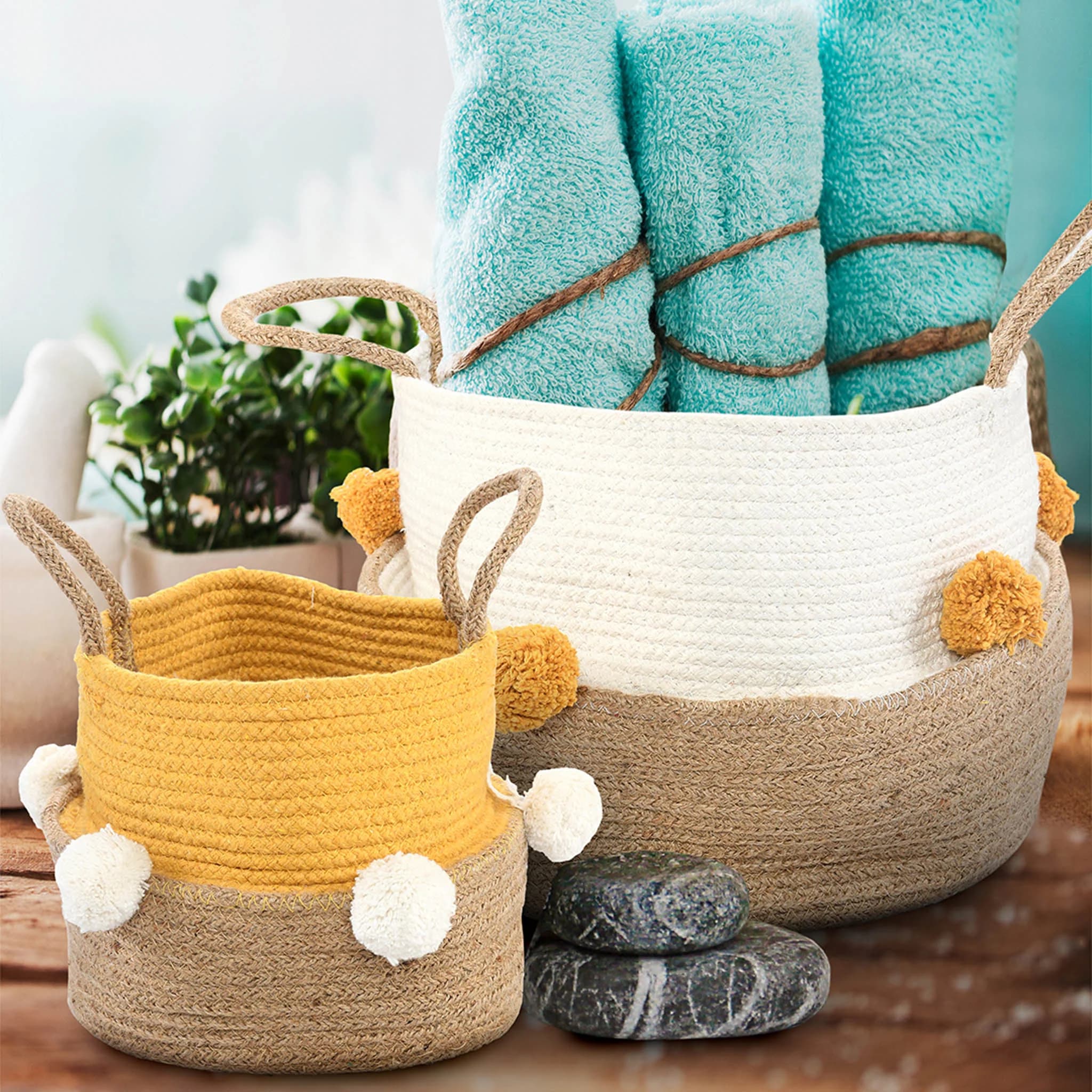 SET OF COTTON AND JUTE WOVEN BASKET