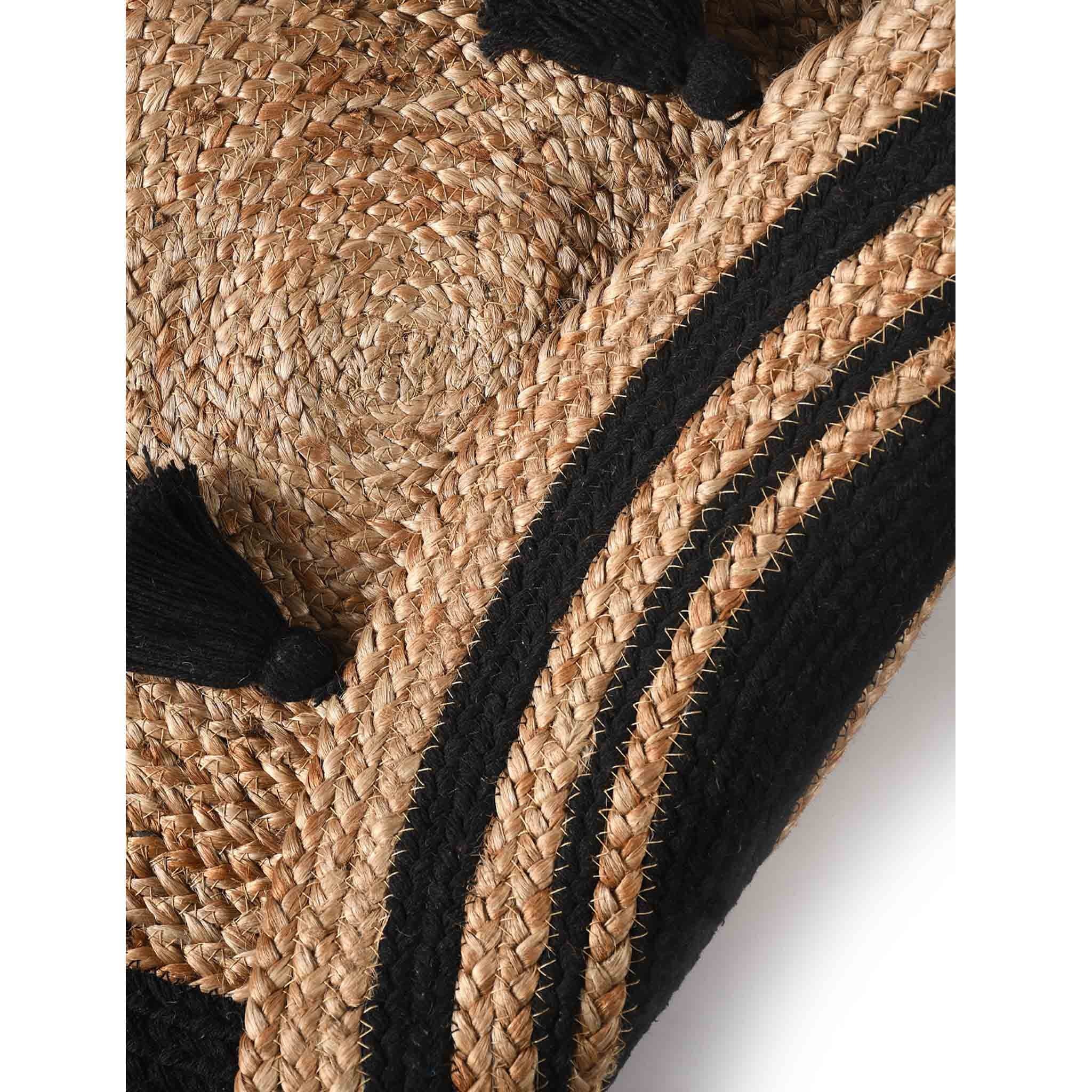 ROUND COTTON AND JUTE WOVEN RUG WITH TASSELS