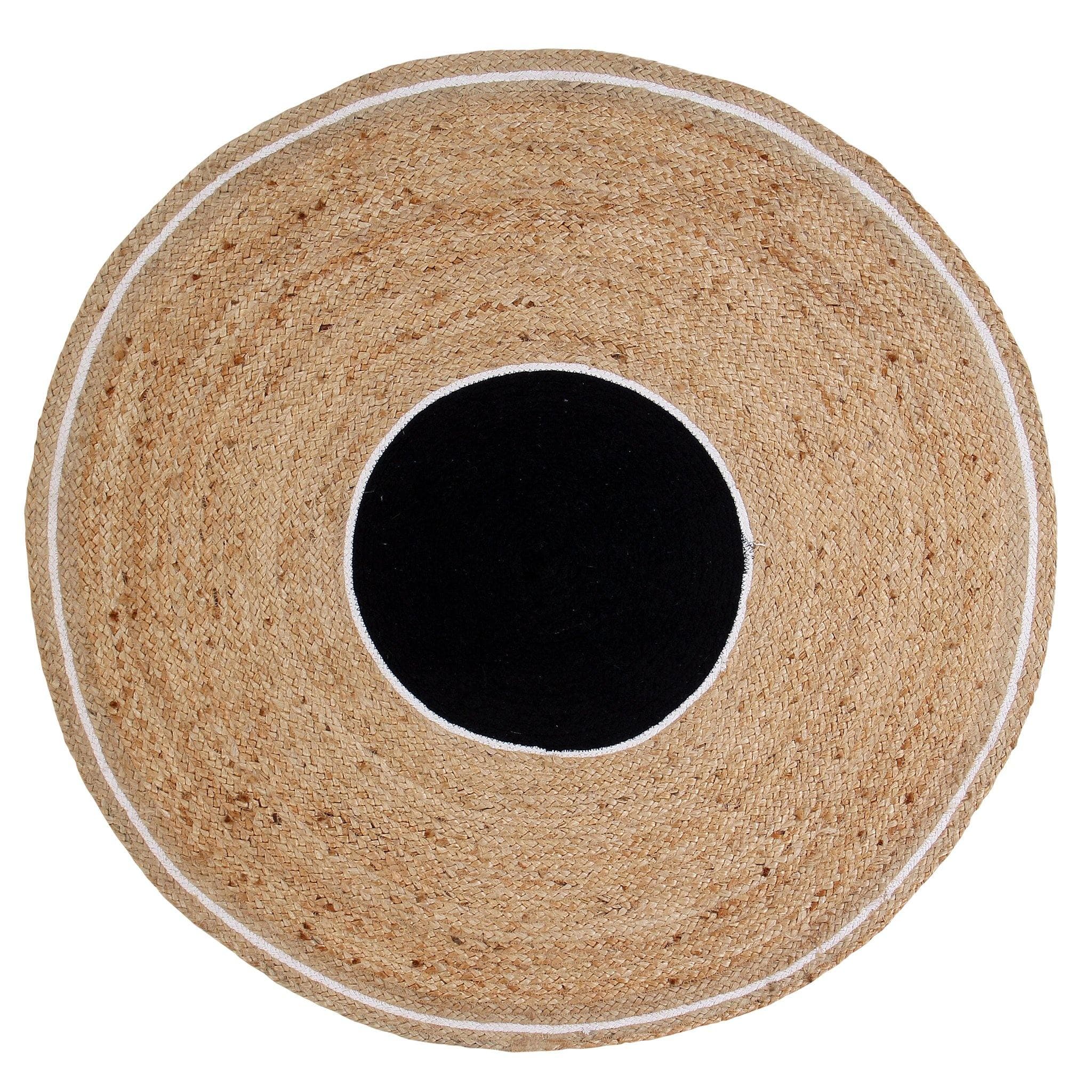 BLACK WHITE AND NATURAL JUTE WOVEN RUG