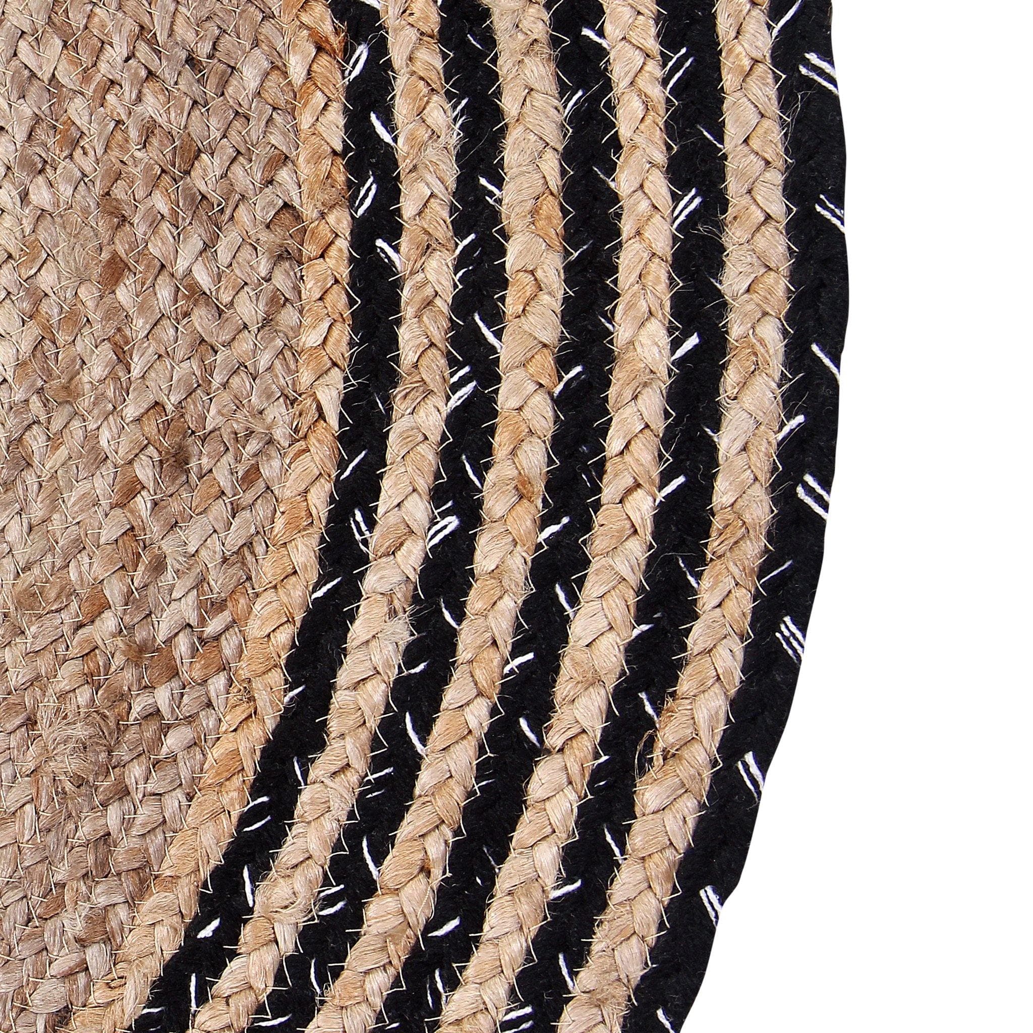 NATURAL JUTE BRAIDED RUG WITH BLACK STRIPES BORDER