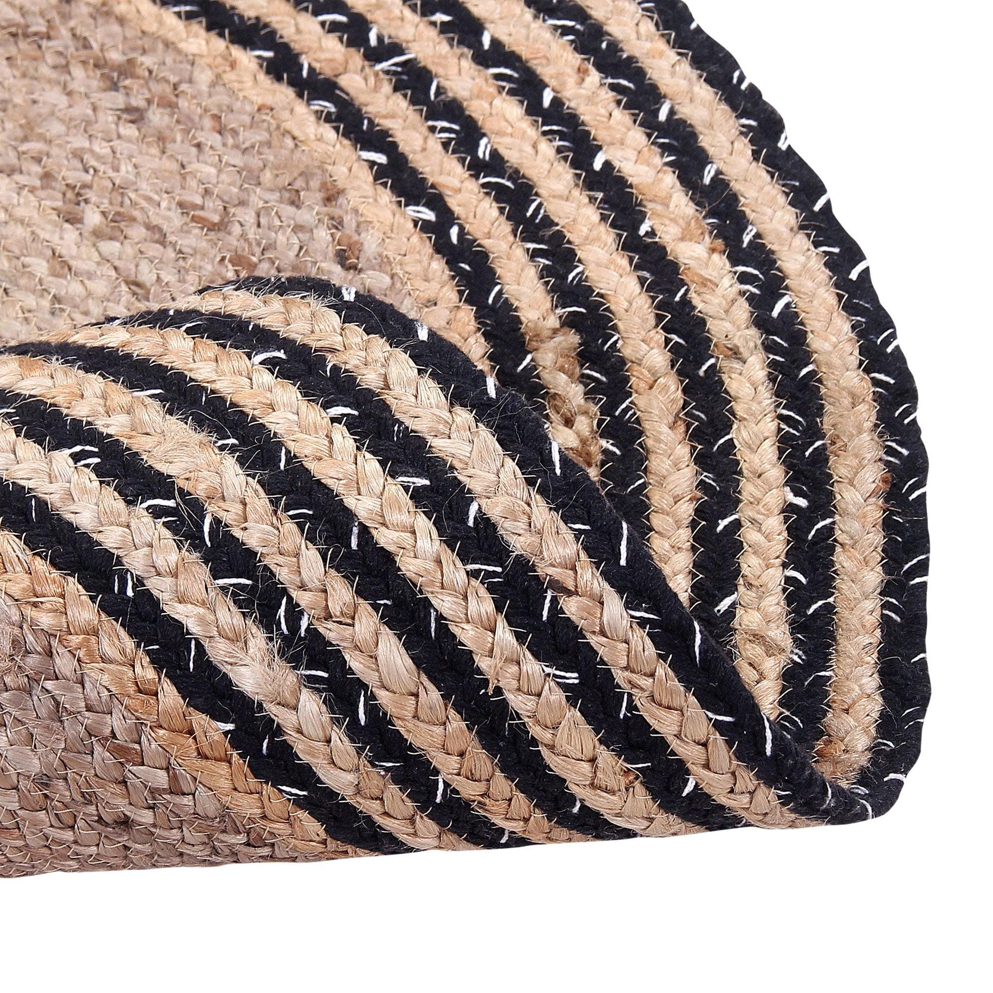 NATURAL JUTE BRAIDED RUG WITH BLACK STRIPES BORDER
