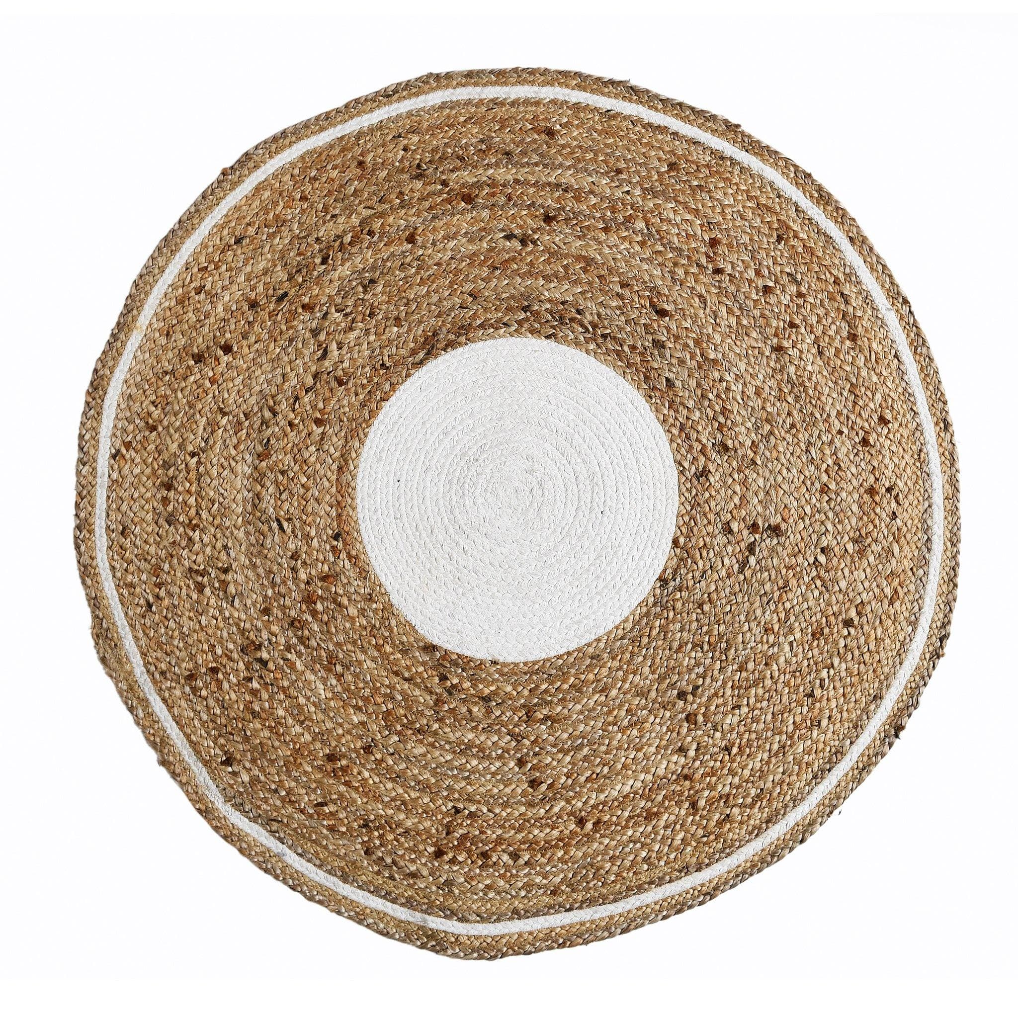 NATURAL JUTE BRAIDED RUG WITH WHITE BORDER