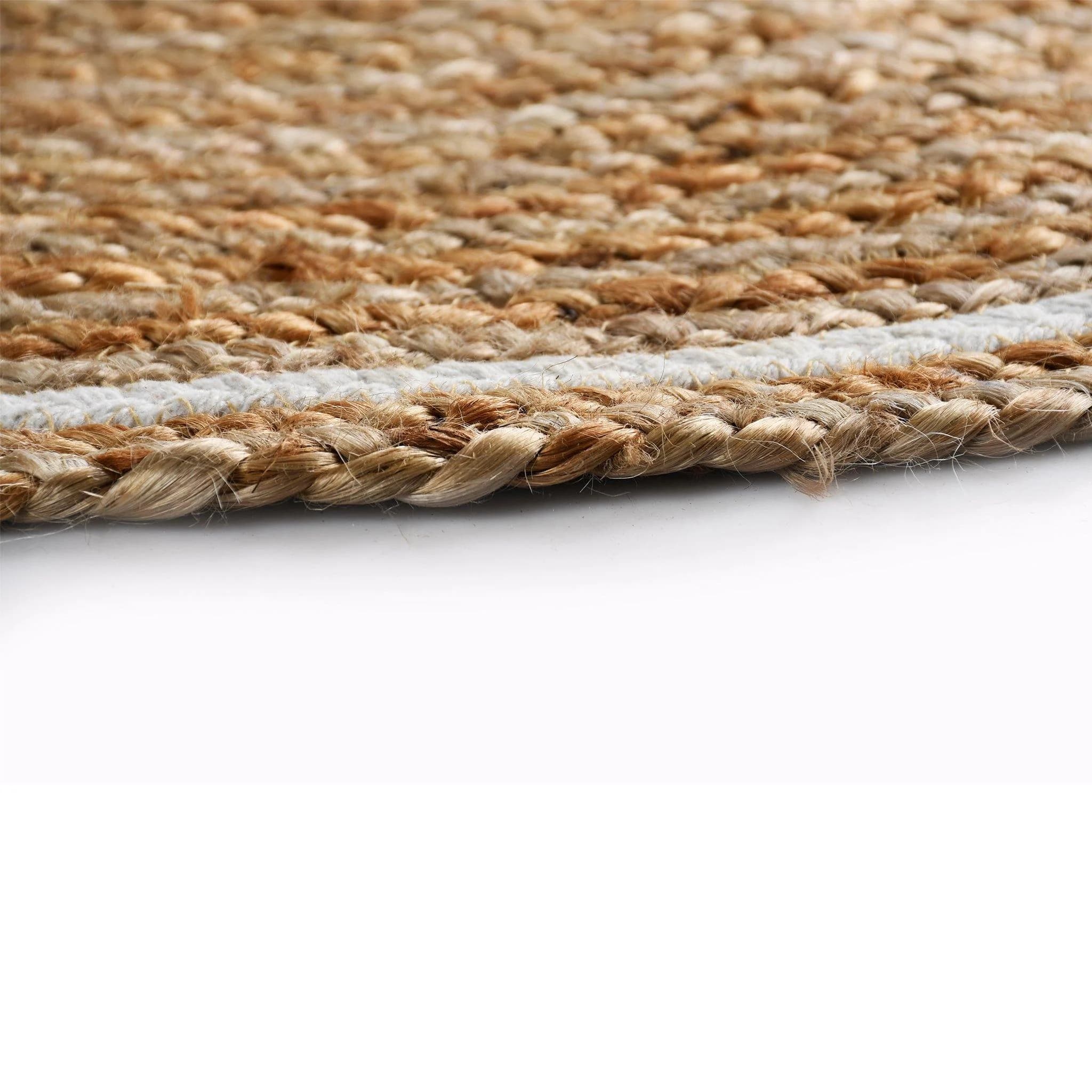 NATURAL JUTE BRAIDED RUG WITH WHITE BORDER