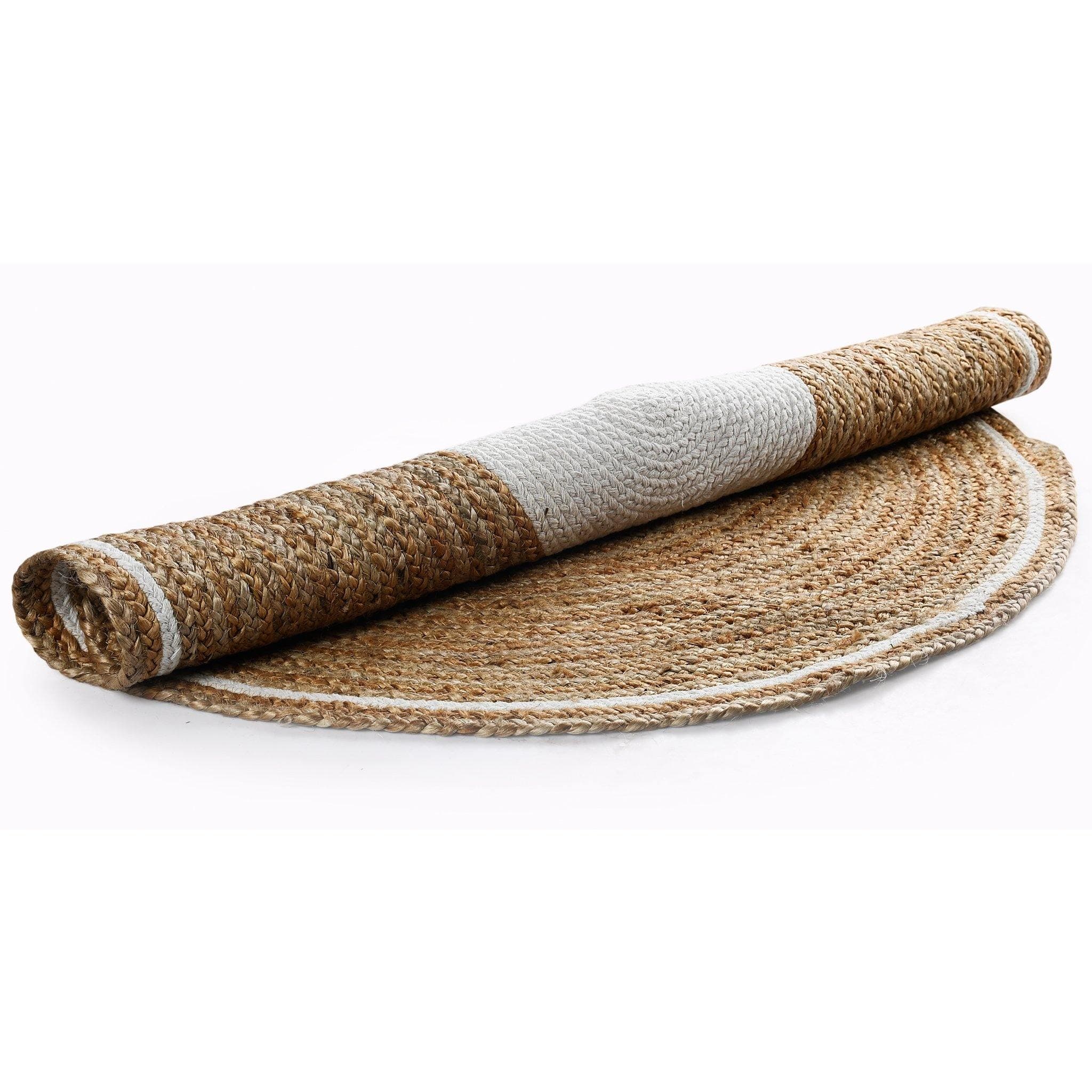 NATURAL JUTE BRAIDED RUG WITH WHITE BORDER