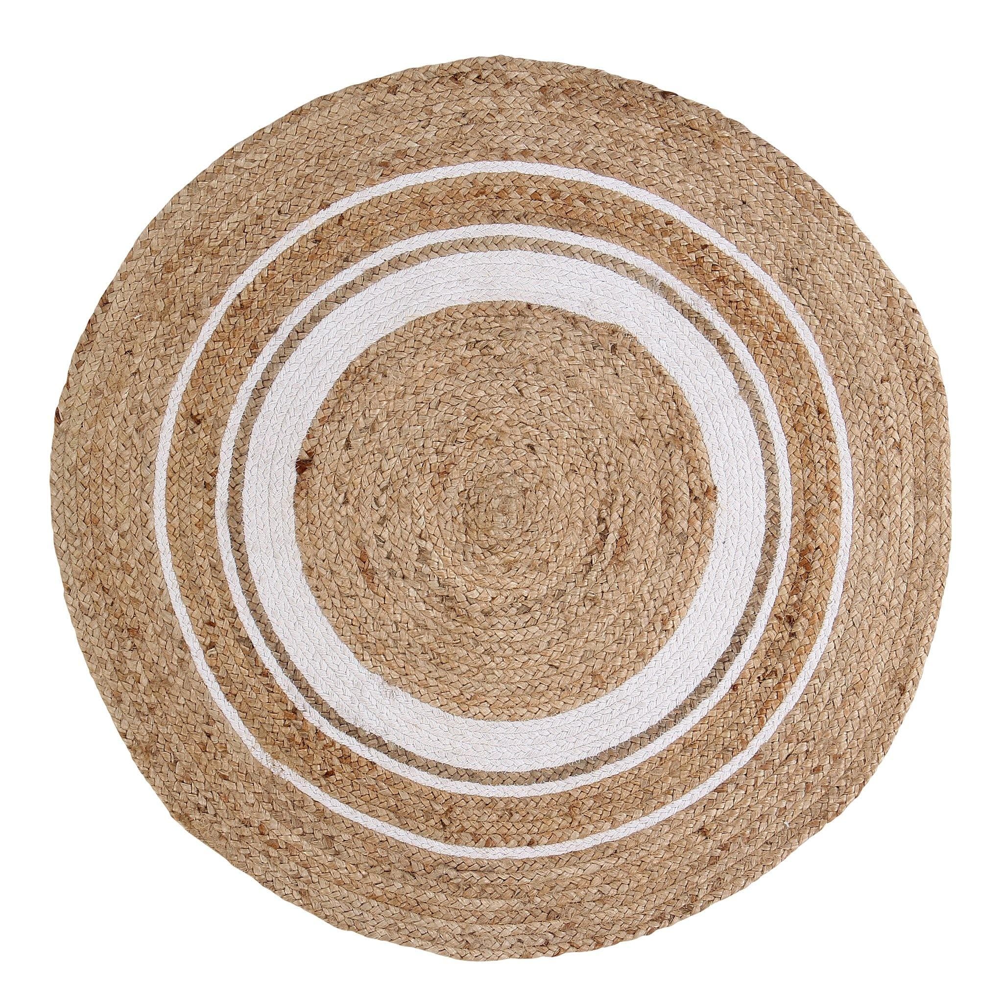 NATURAL JUTE BRAIDED RUG WITH WHITE ROUND PATTERN