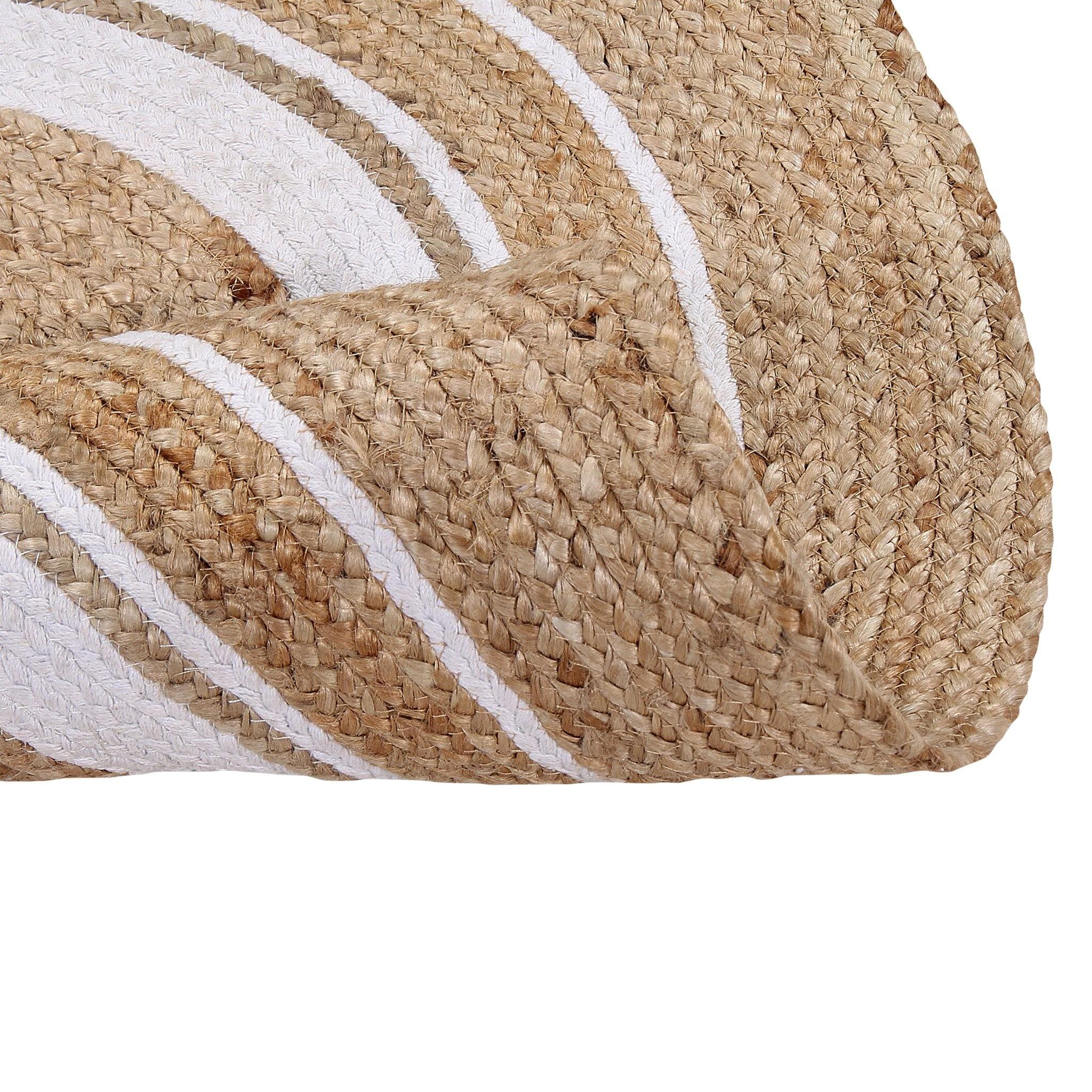 NATURAL JUTE BRAIDED RUG WITH WHITE ROUND PATTERN