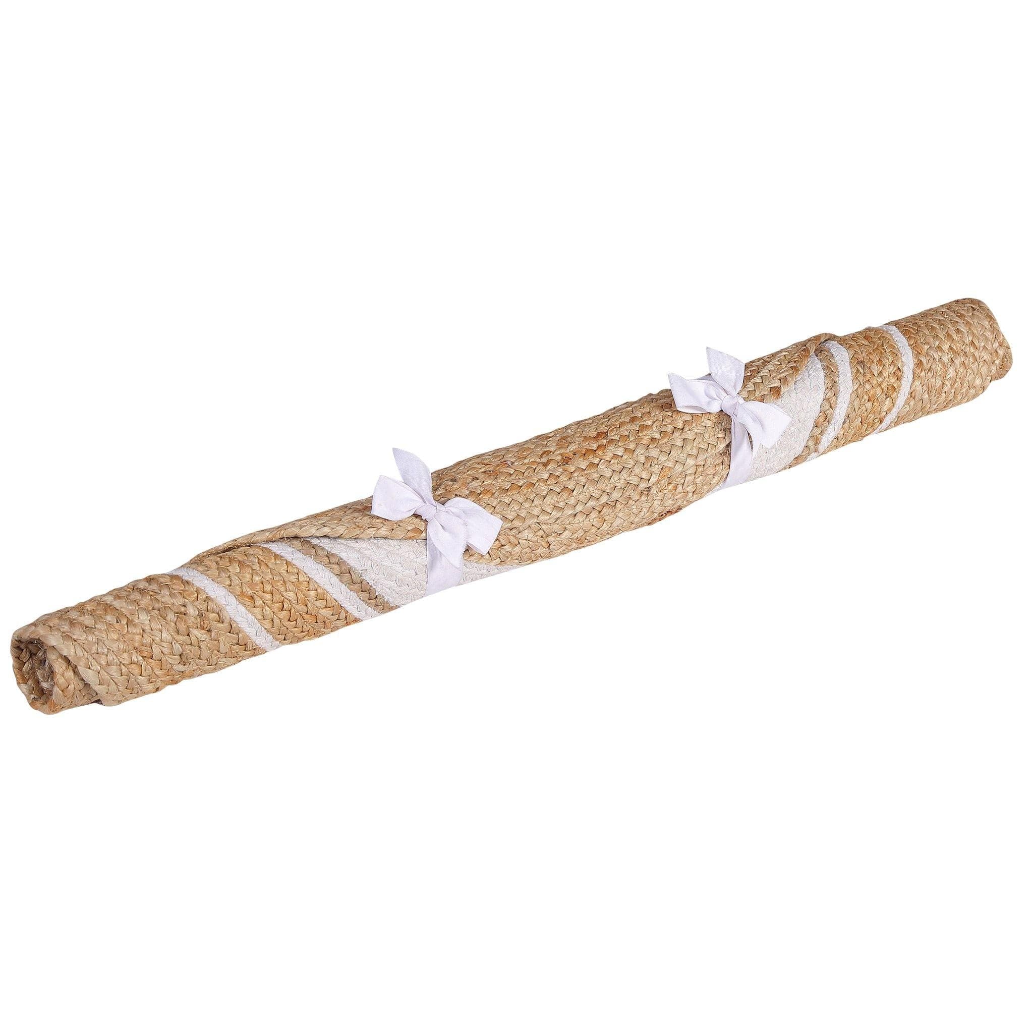 NATURAL JUTE BRAIDED RUG WITH WHITE ROUND PATTERN