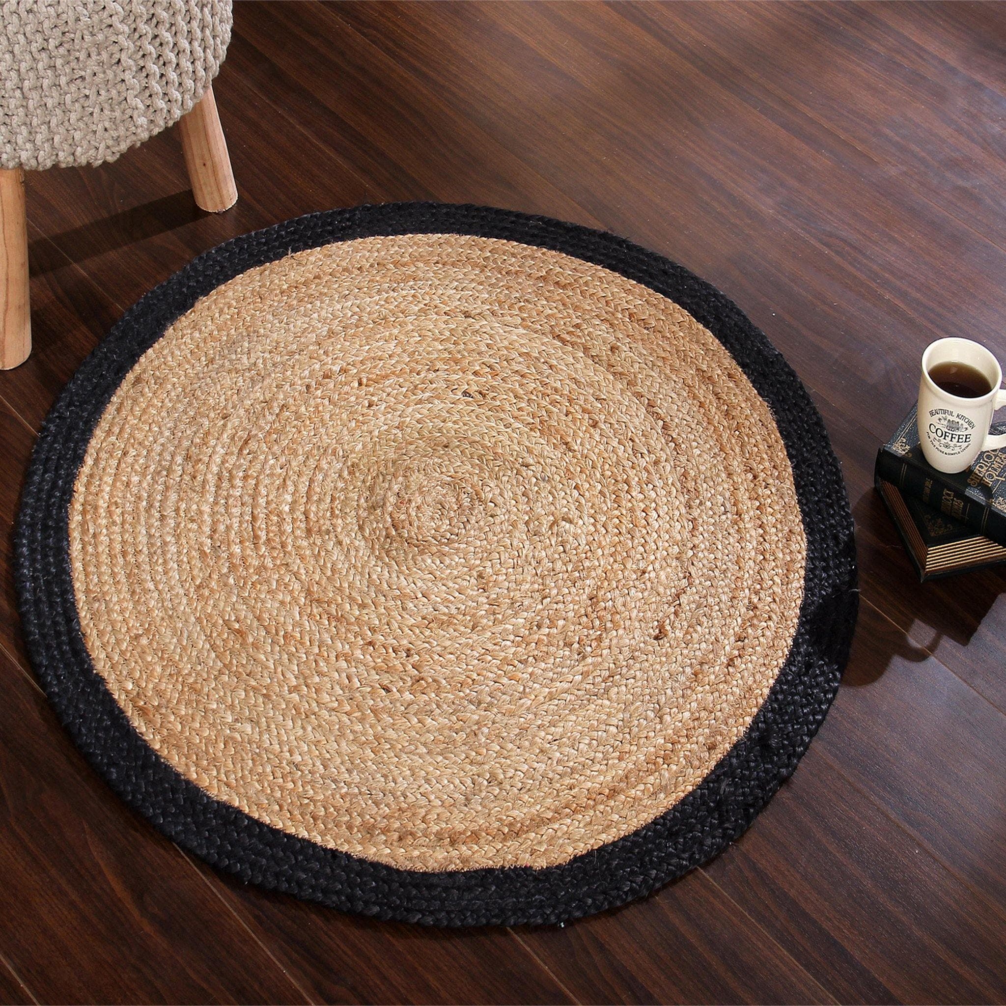 NATURAL JUTE BRAIDED RUG WITH BLACK  BORDER