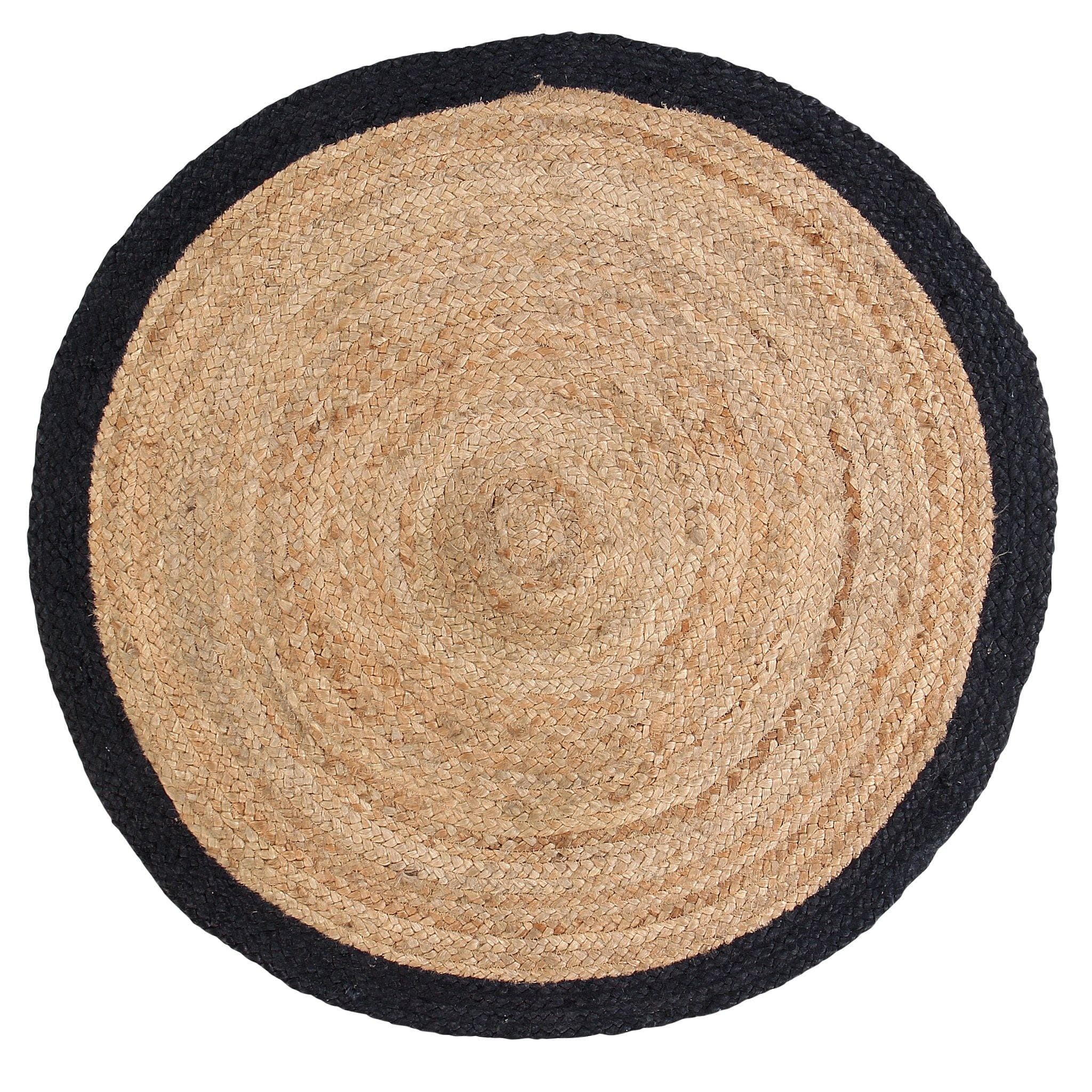 NATURAL JUTE BRAIDED RUG WITH BLACK  BORDER
