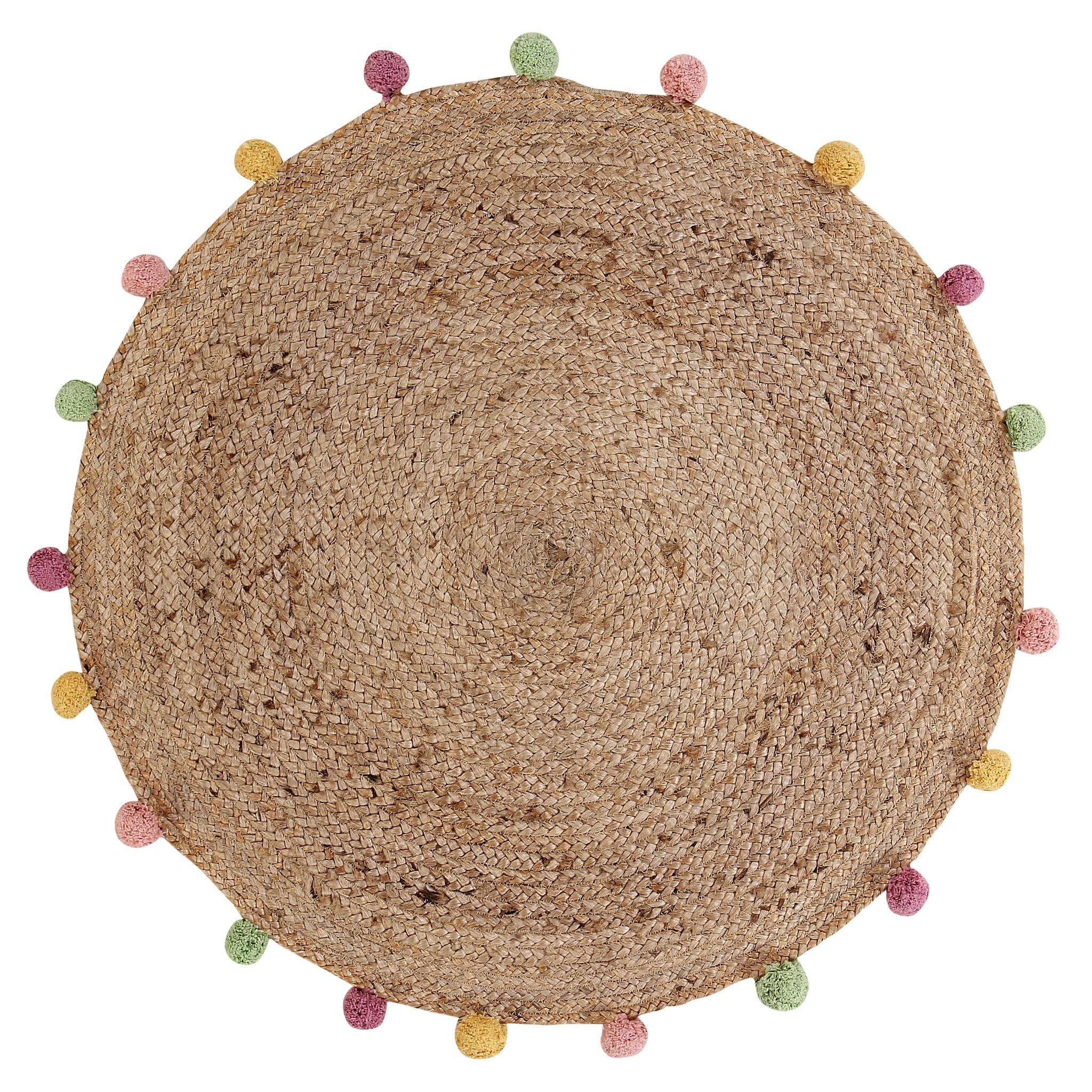 JUTE BRAIDED ROUND RUG WITH POM POM