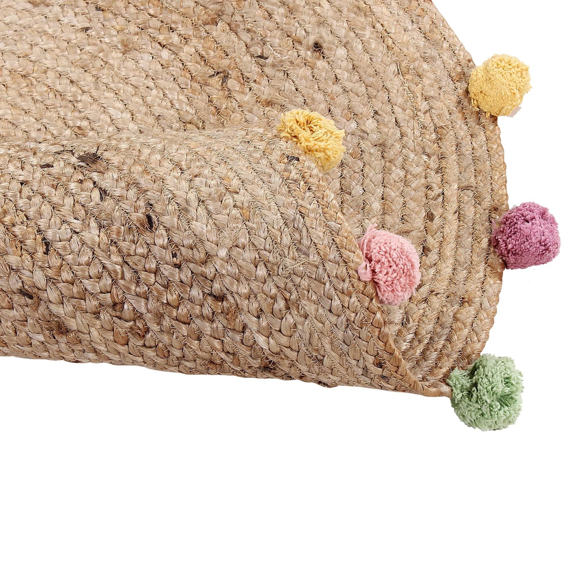 JUTE BRAIDED ROUND RUG WITH POM POM