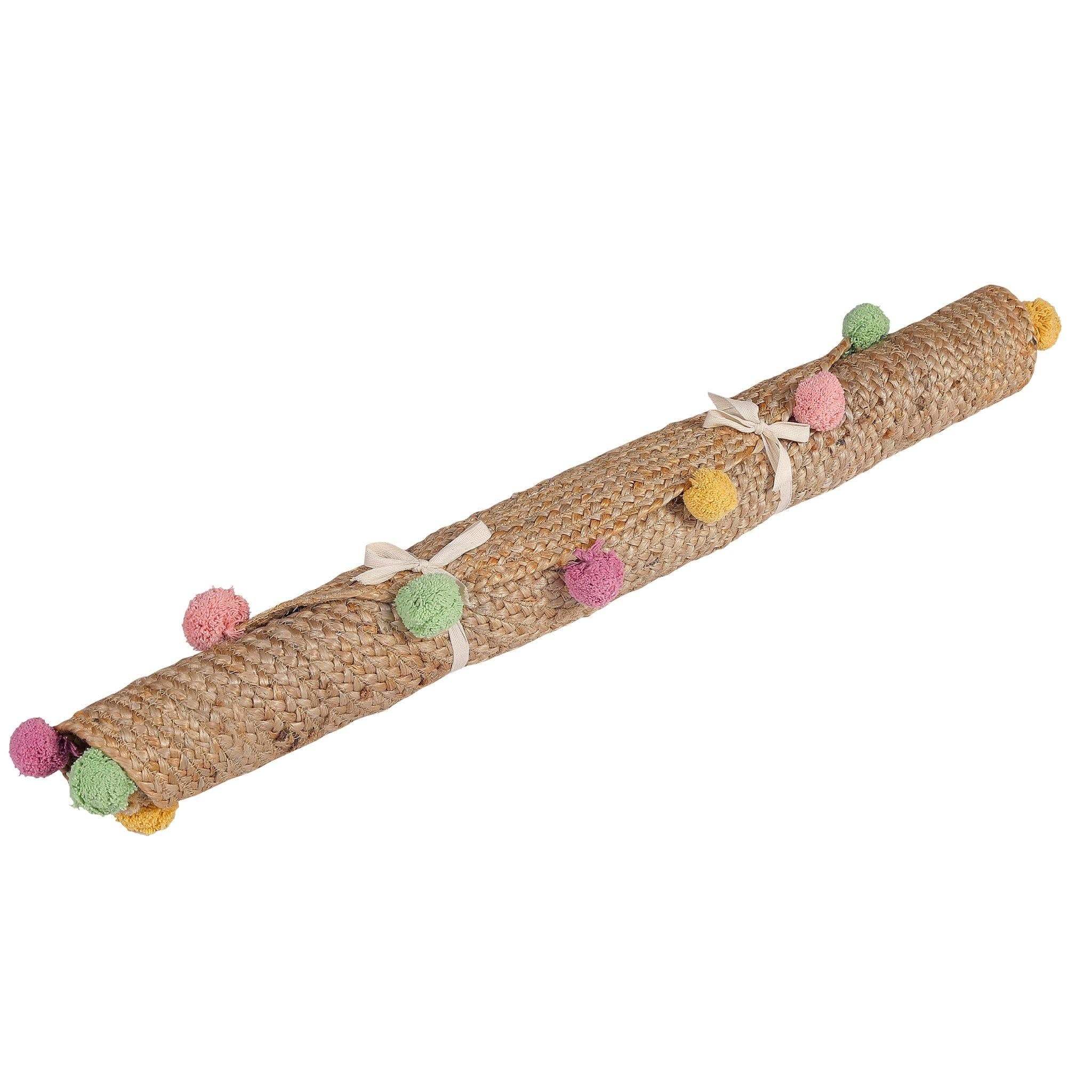 JUTE BRAIDED ROUND RUG WITH POM POM