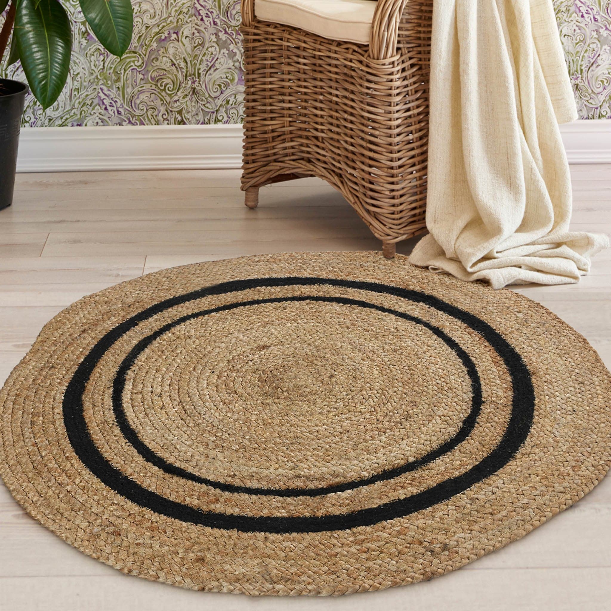 CIRCLULAR COTTON AND JUTE BRAIDED ROUND RUG