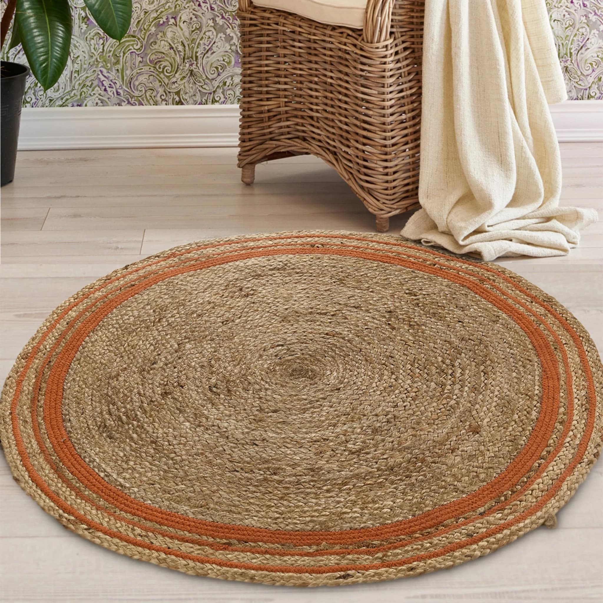 CIRCLULAR COTTON AND JUTE BRAIDED ROUND RUG