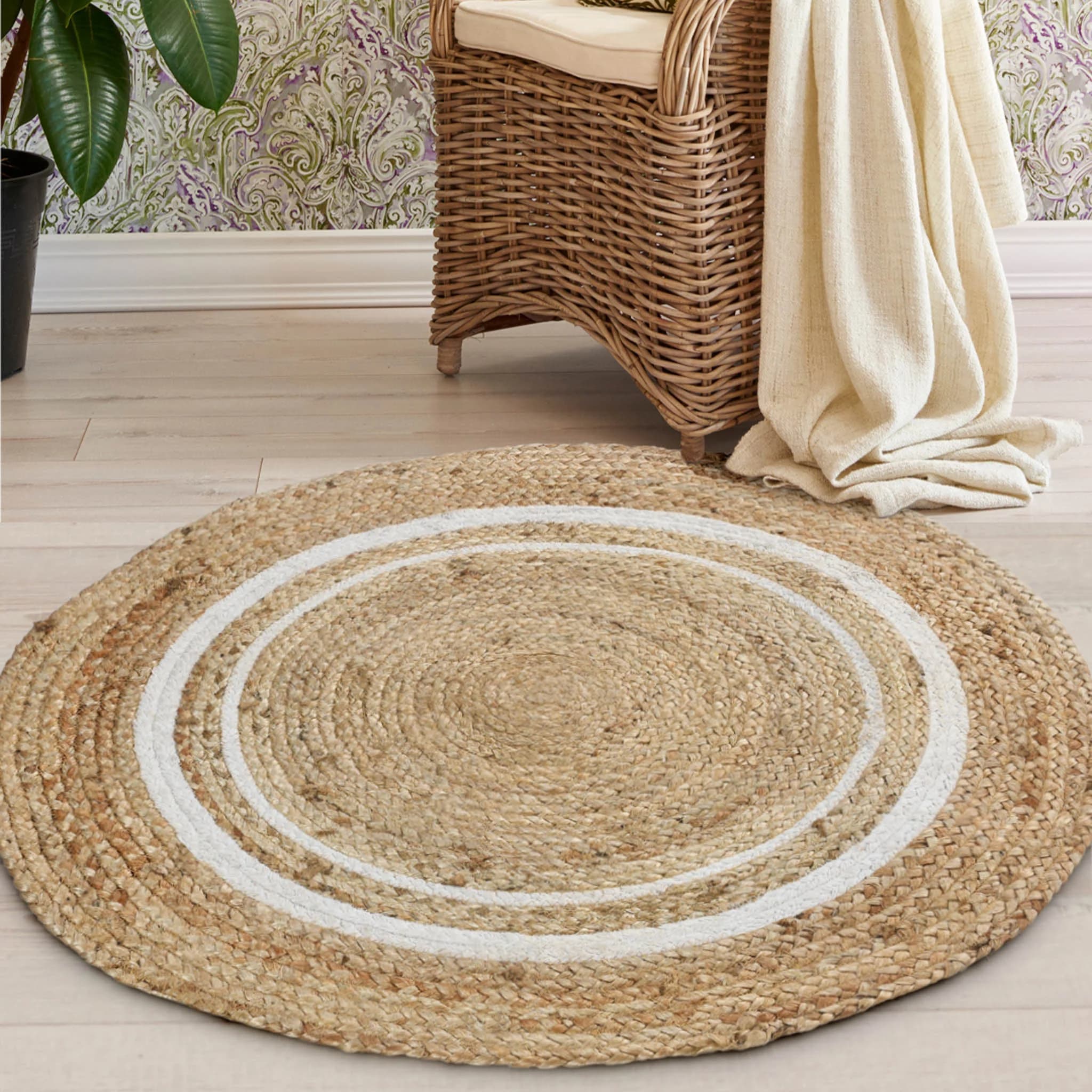 CIRCLULAR COTTON AND JUTE BRAIDED ROUND RUG