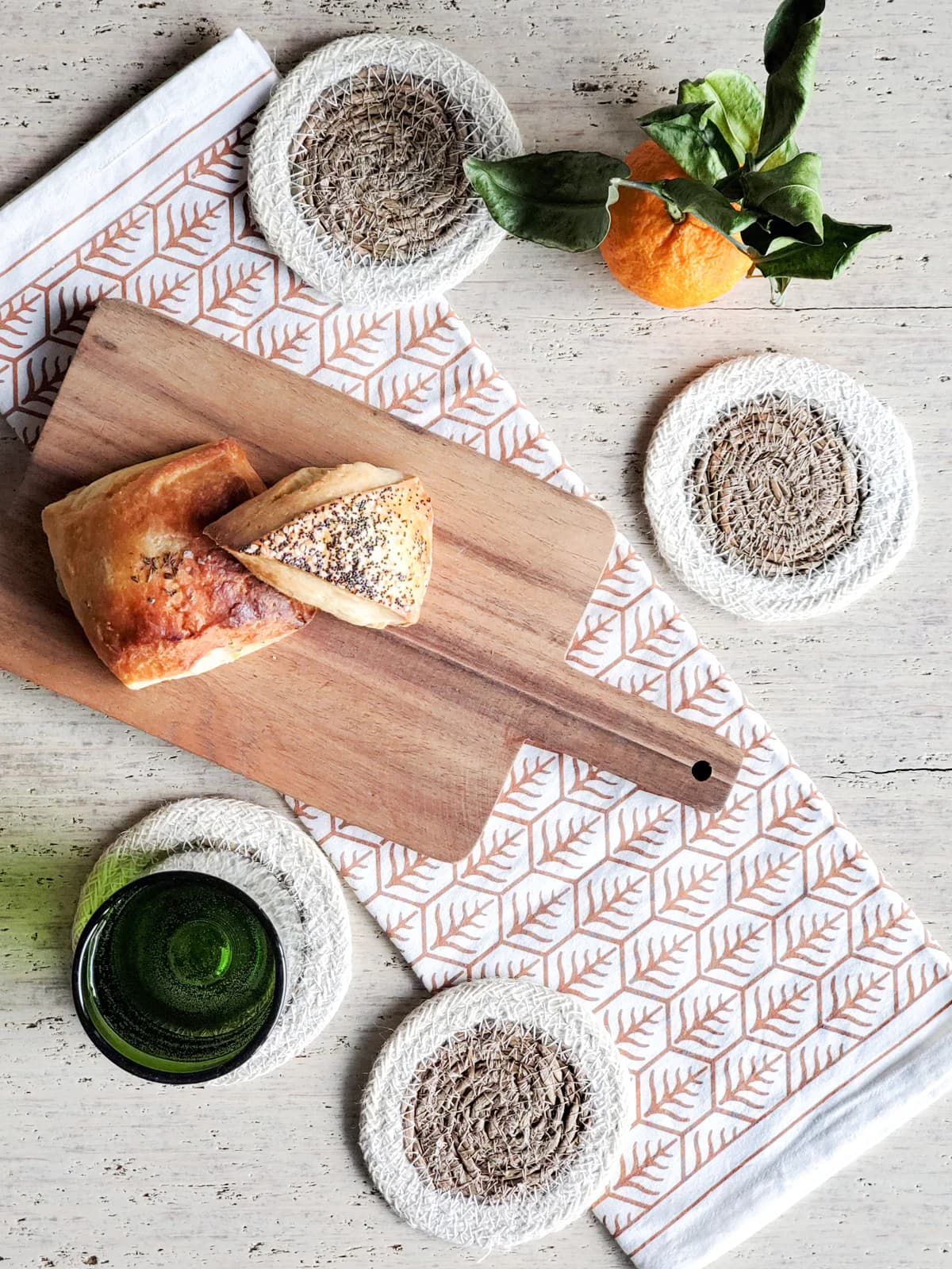 NATURAL JUTE BRAIDED DRINK COASTER WITH COTTON BORDER SET OF 4