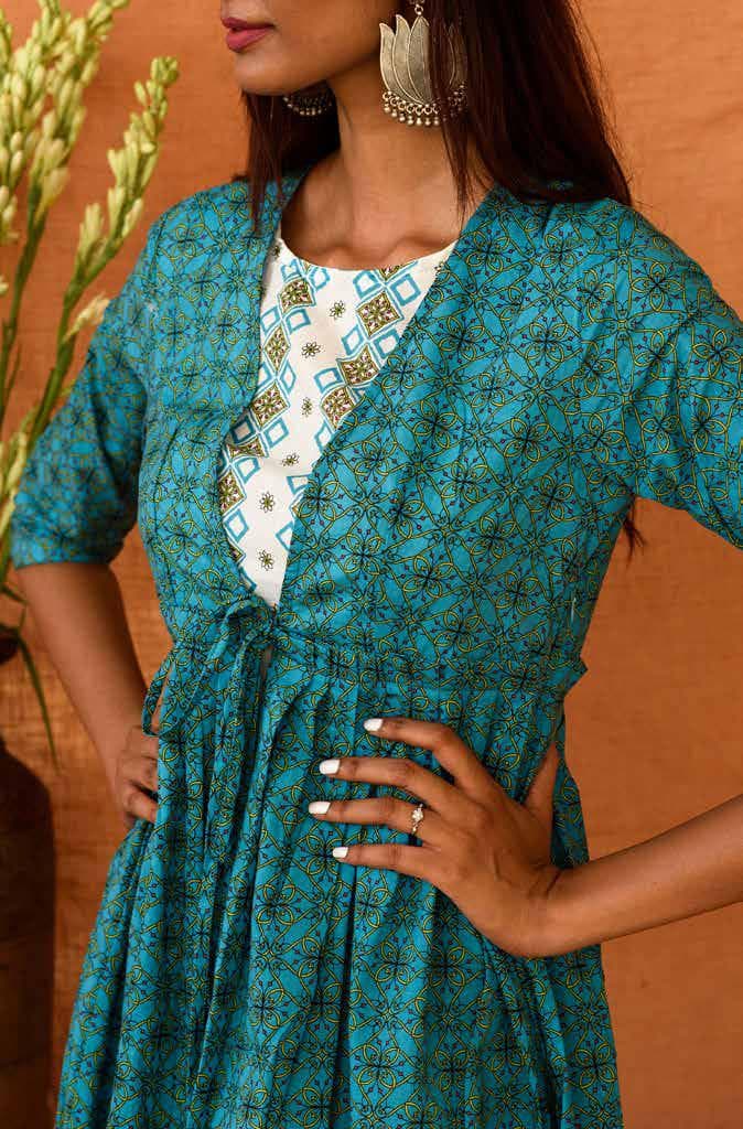 HAND PRINT COTTON A-LINE DRESS