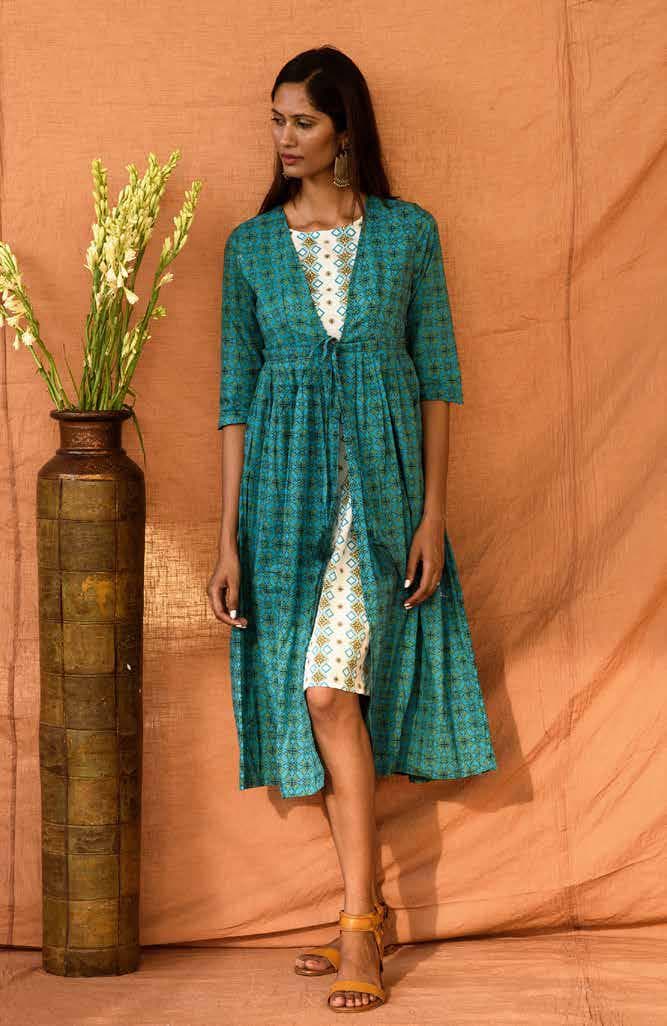 HAND PRINT COTTON A-LINE DRESS