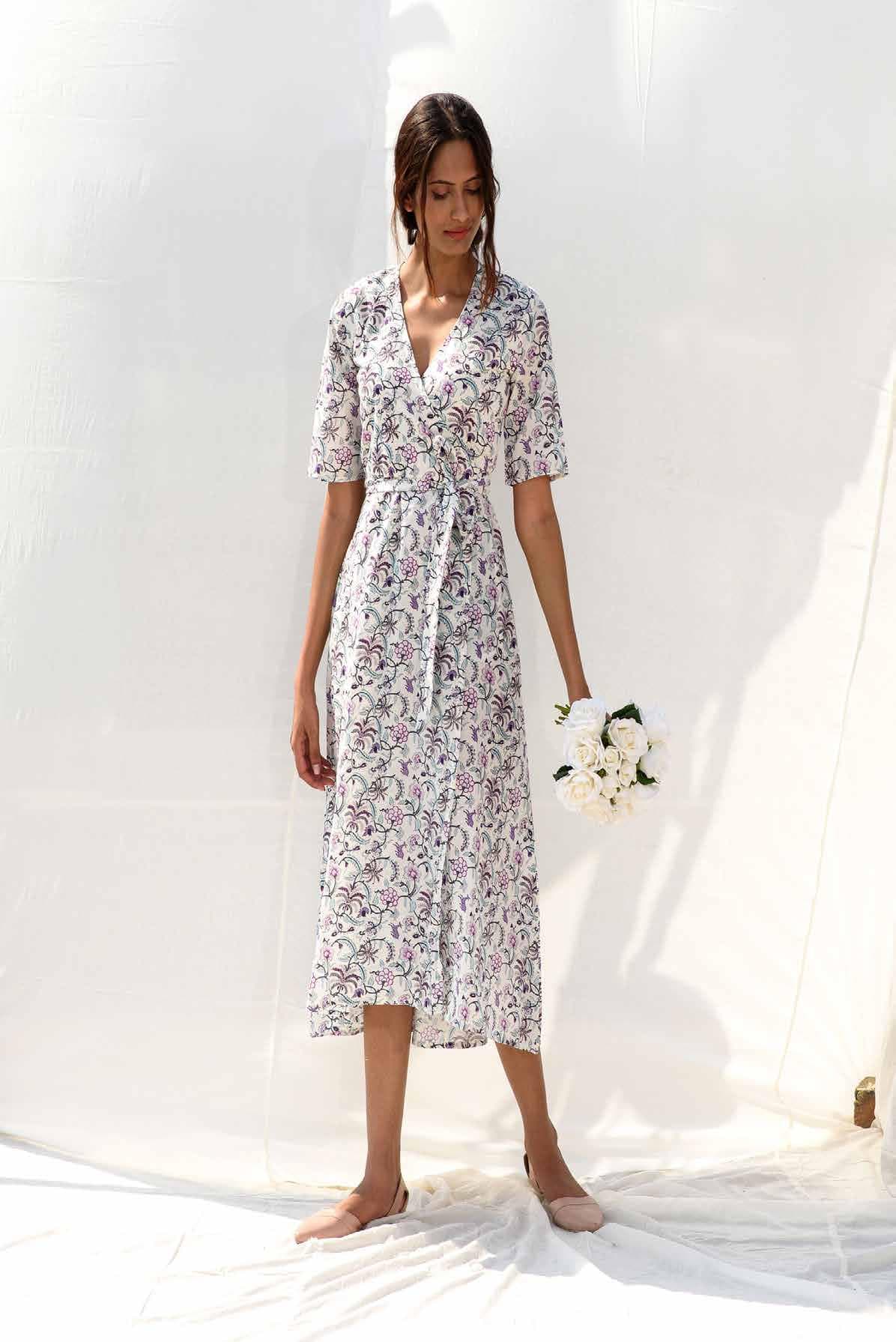 FLORAL V-NECK MIDI WAISTED DRESS
