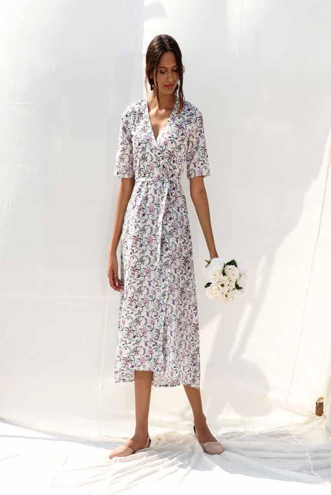 FLORAL V-NECK MIDI WAISTED DRESS