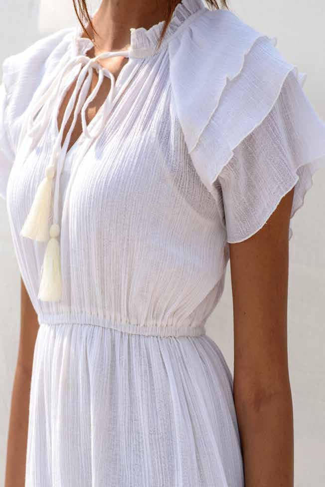 WHITE TIERED MIDI DRESS