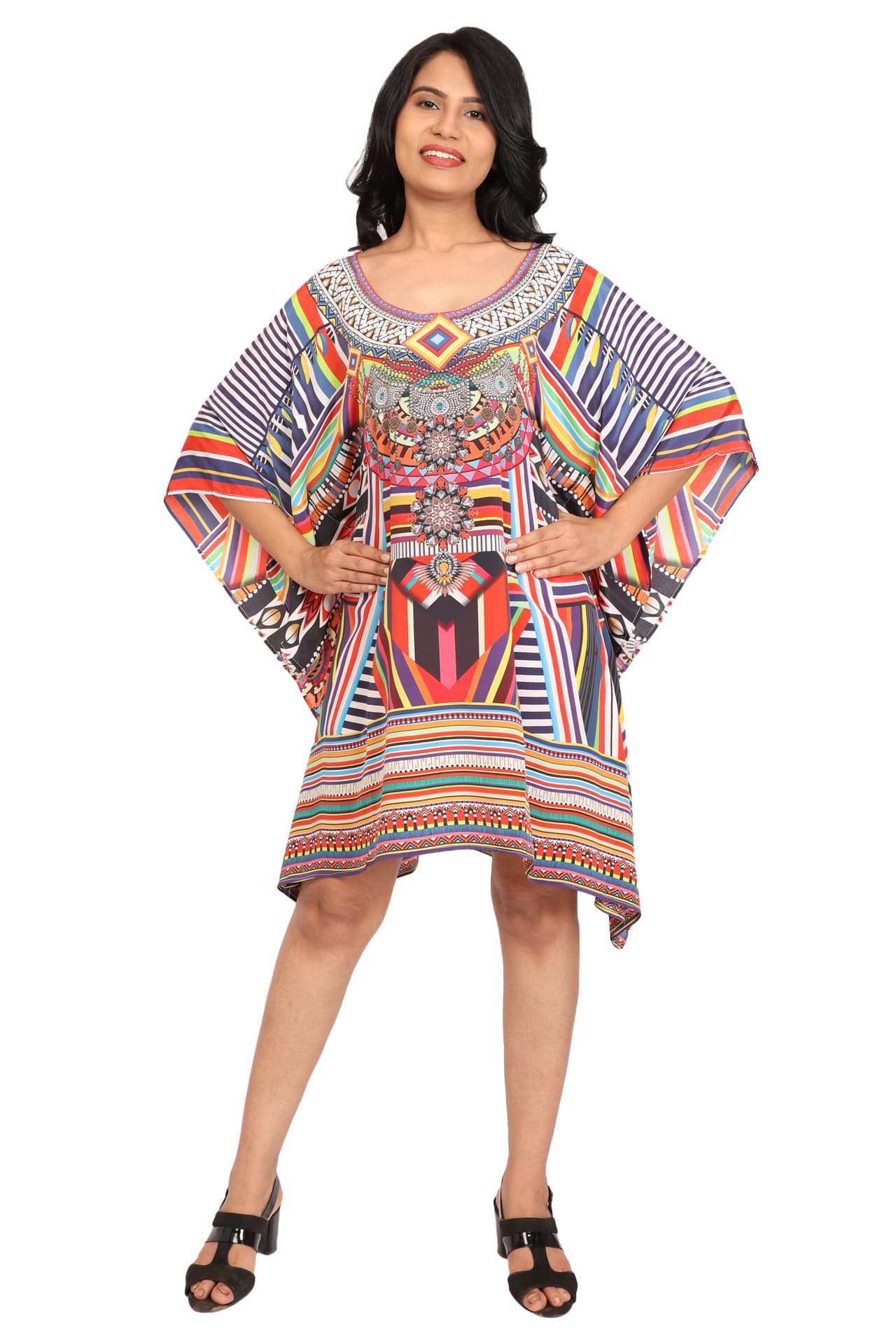 MULTI GEOMETRICAL PATTERN CREPE KNEE LENGTH KAFTAN