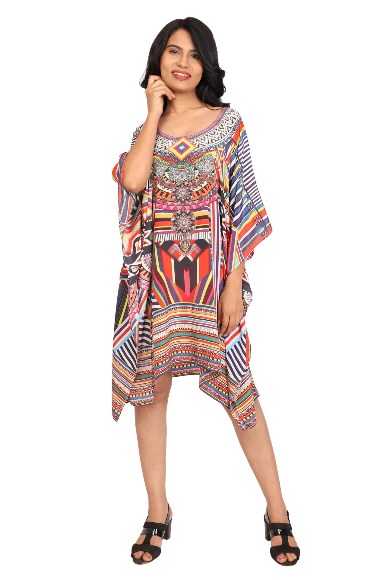 MULTI GEOMETRICAL PATTERN CREPE KNEE LENGTH KAFTAN