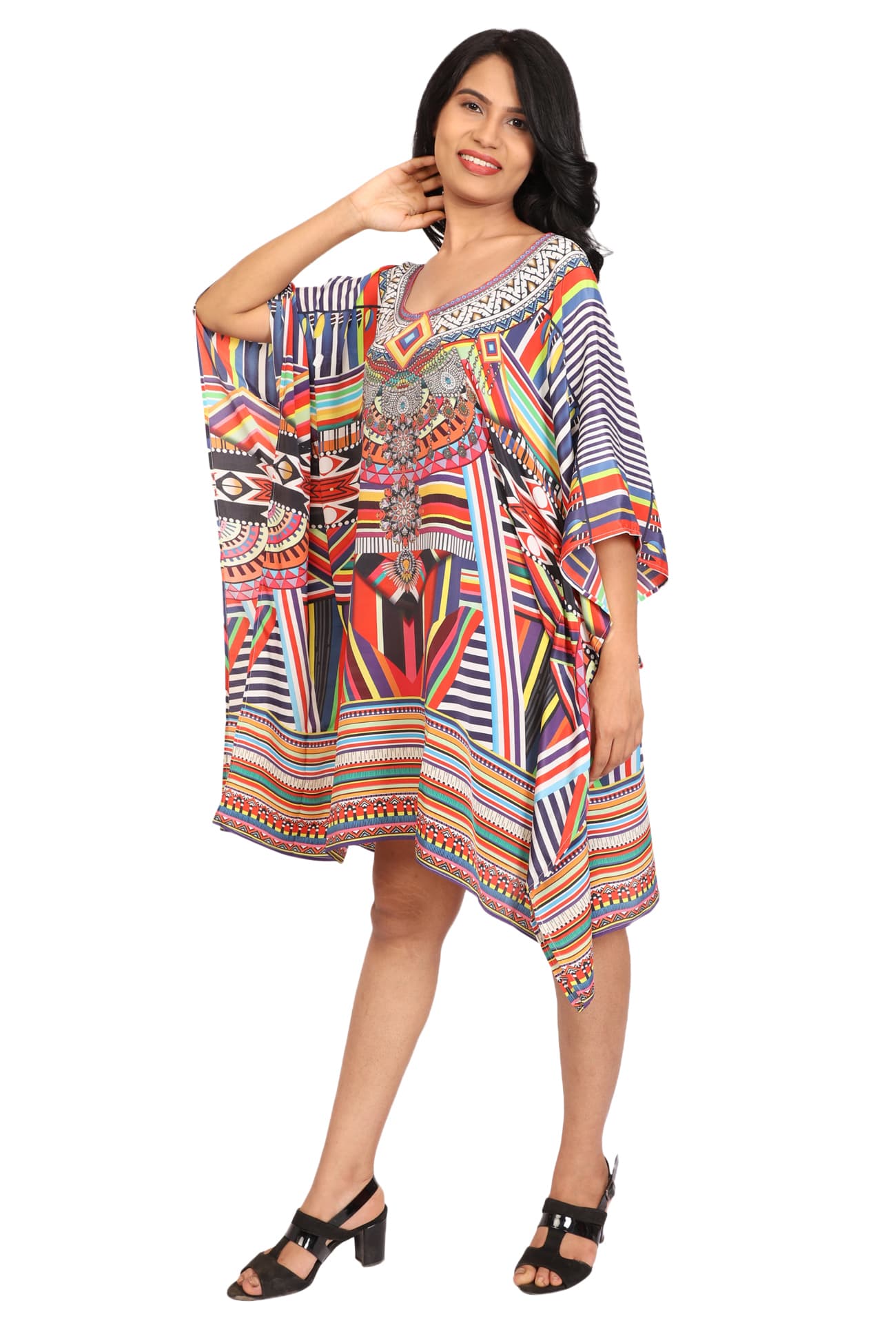 MULTI GEOMETRICAL PATTERN CREPE KNEE LENGTH KAFTAN