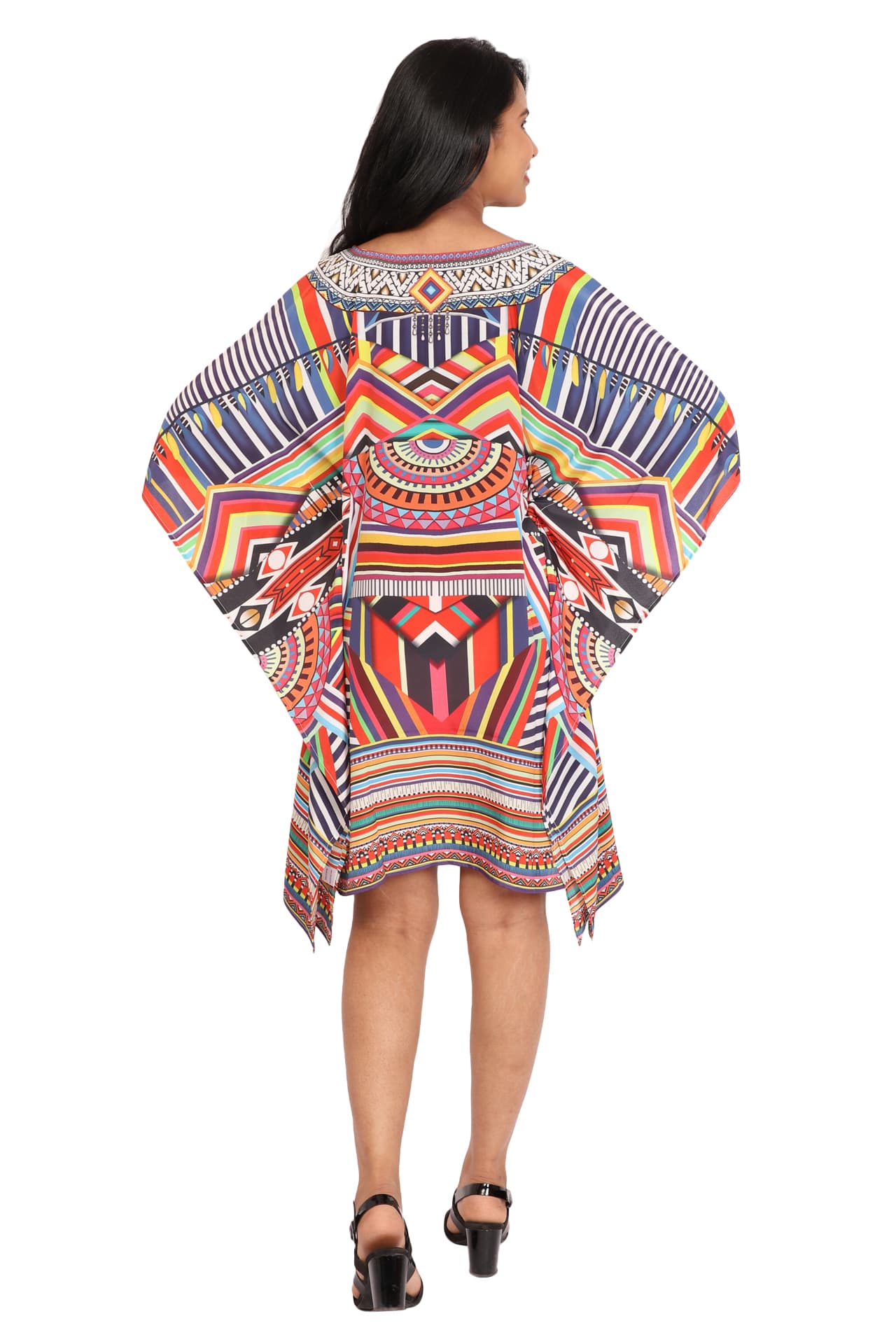 MULTI GEOMETRICAL PATTERN CREPE KNEE LENGTH KAFTAN