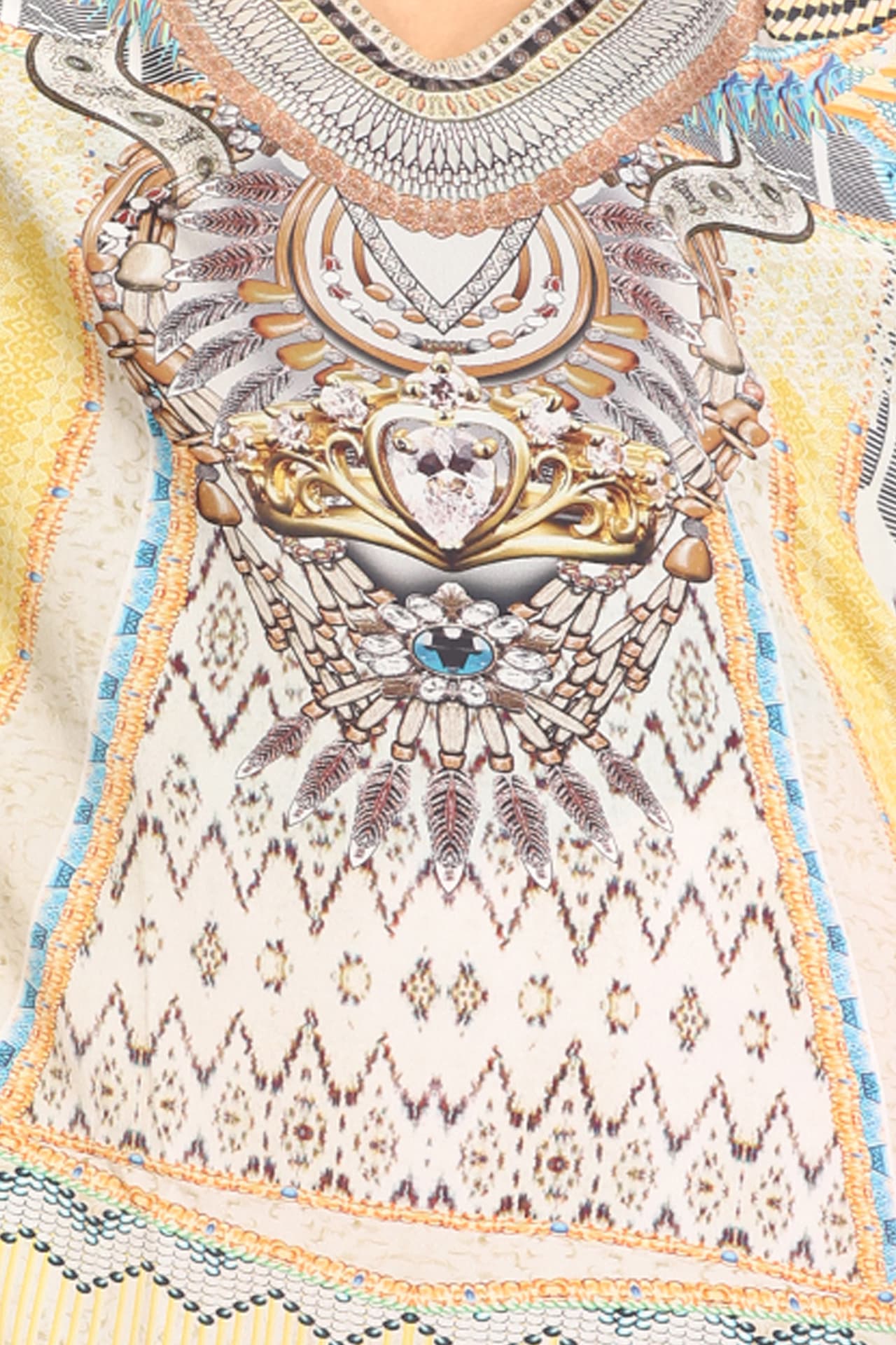 WHITE BEIGE PRINTED KNEE LENGTH CREPE KAFTAN