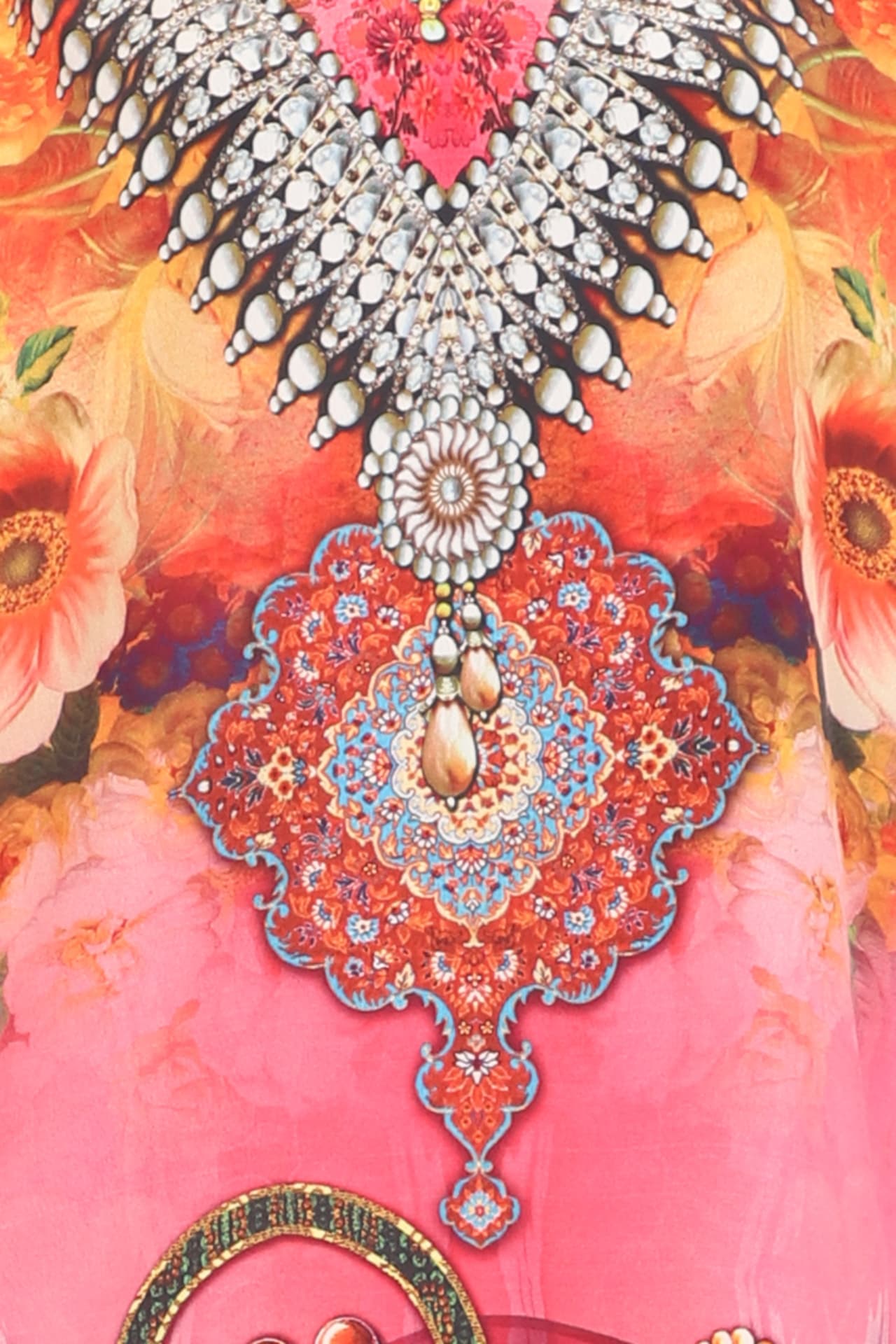 PINK MULTI PRINTED KNEE LENGTH CREPE KAFTAN